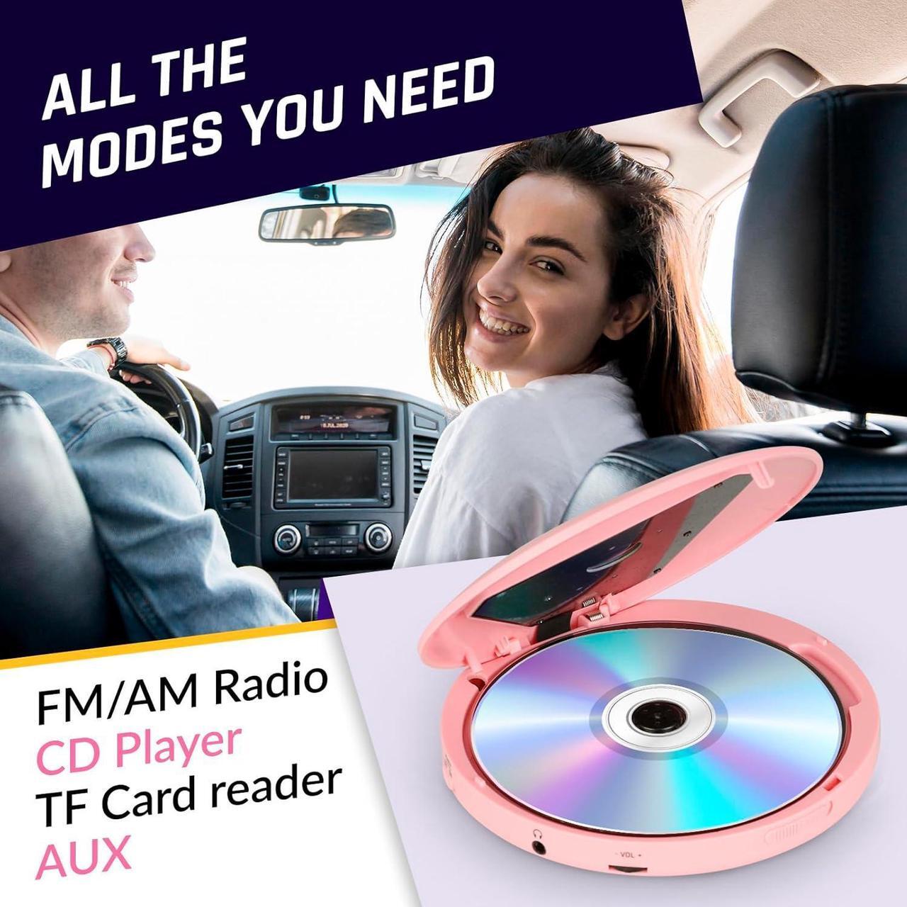 Alt view image 3 of 7 - Discman Portable CD Player with a Built-in Battery - New 2024 - Ideal Car CD Player with Earphones - Compatible CD-R CD-RW MP3 Compact Mini CD Players Personal CD Walkman - Pink