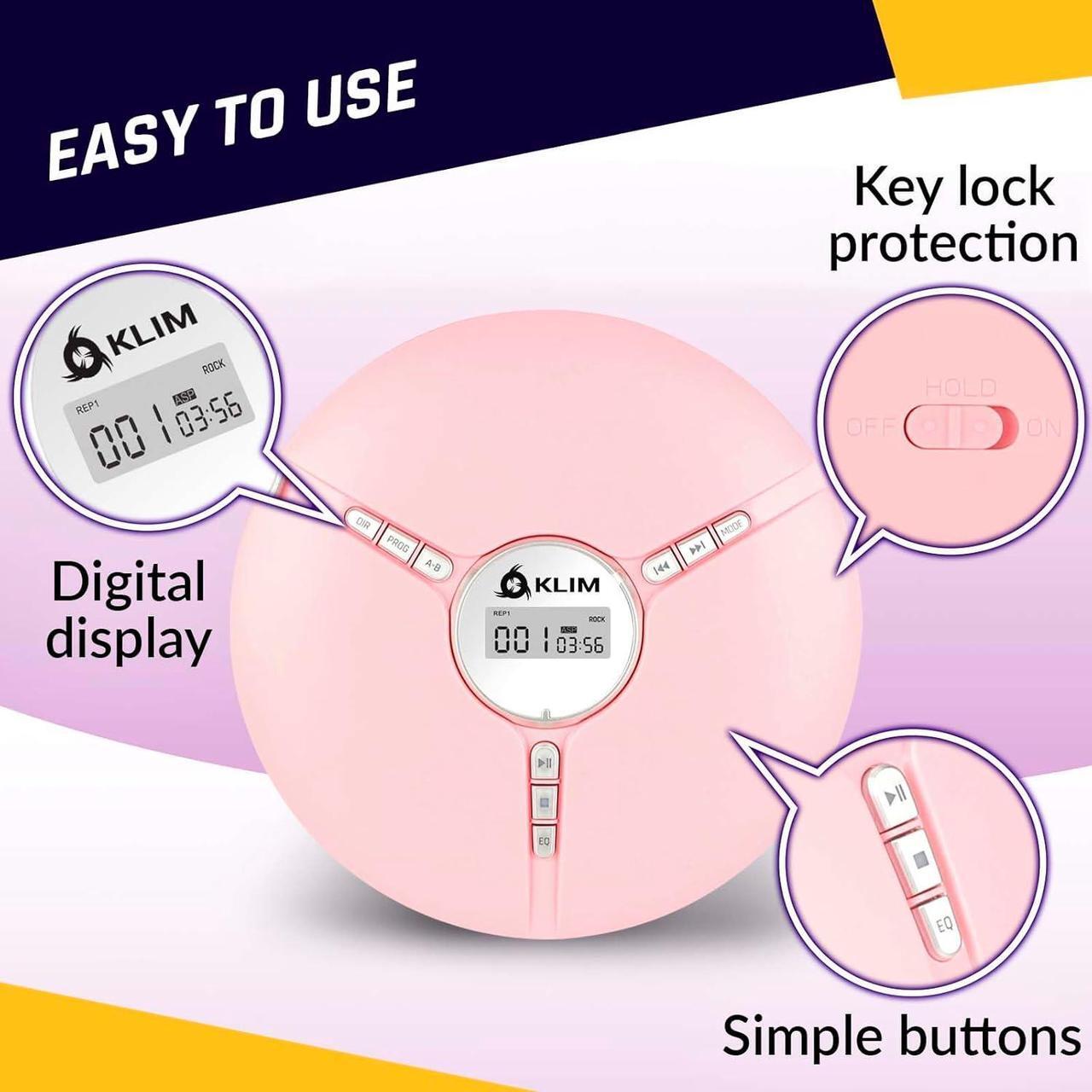 Alt view image 4 of 7 - Discman Portable CD Player with a Built-in Battery - New 2024 - Ideal Car CD Player with Earphones - Compatible CD-R CD-RW MP3 Compact Mini CD Players Personal CD Walkman - Pink
