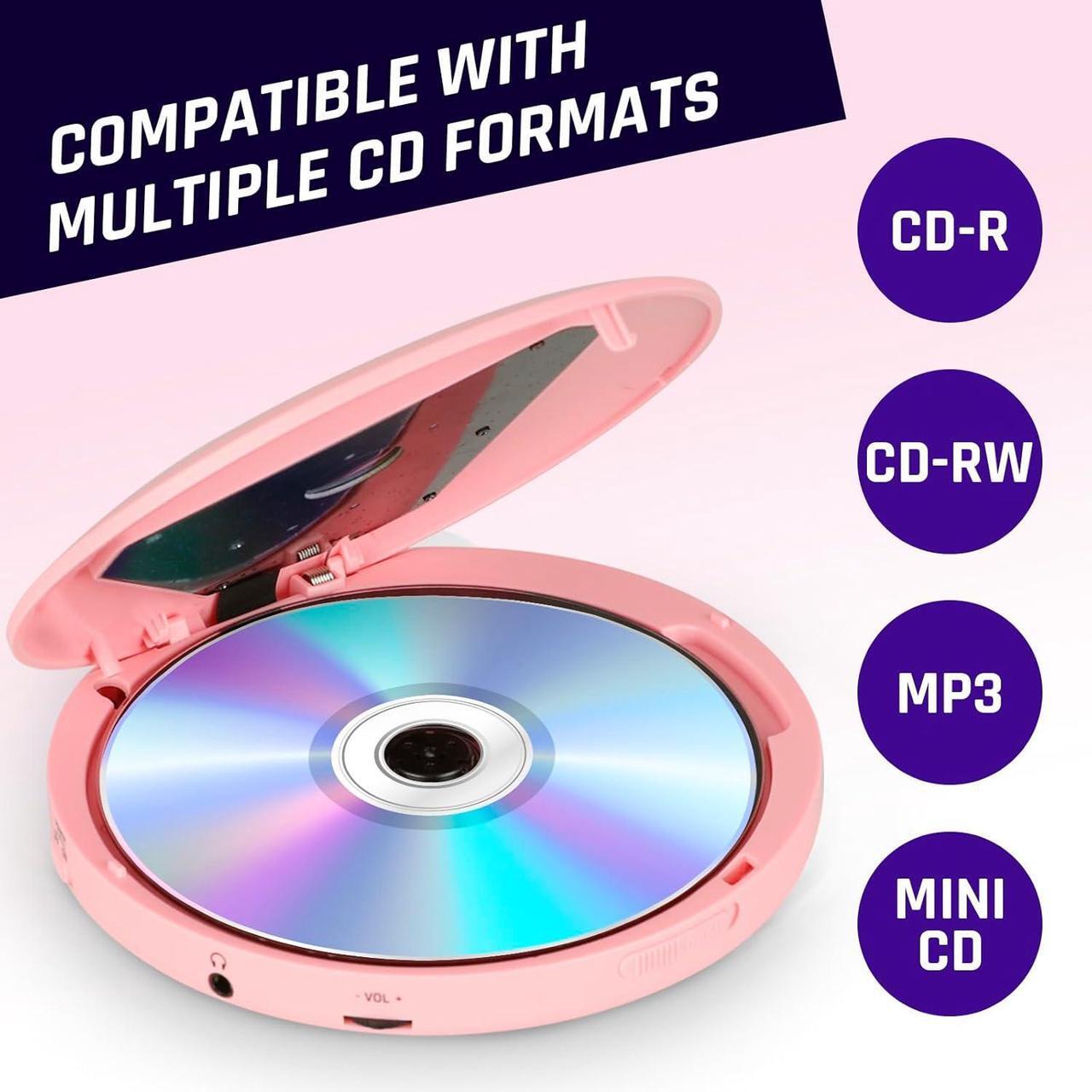 Alt view image 7 of 7 - Discman Portable CD Player with a Built-in Battery - New 2024 - Ideal Car CD Player with Earphones - Compatible CD-R CD-RW MP3 Compact Mini CD Players Personal CD Walkman - Pink