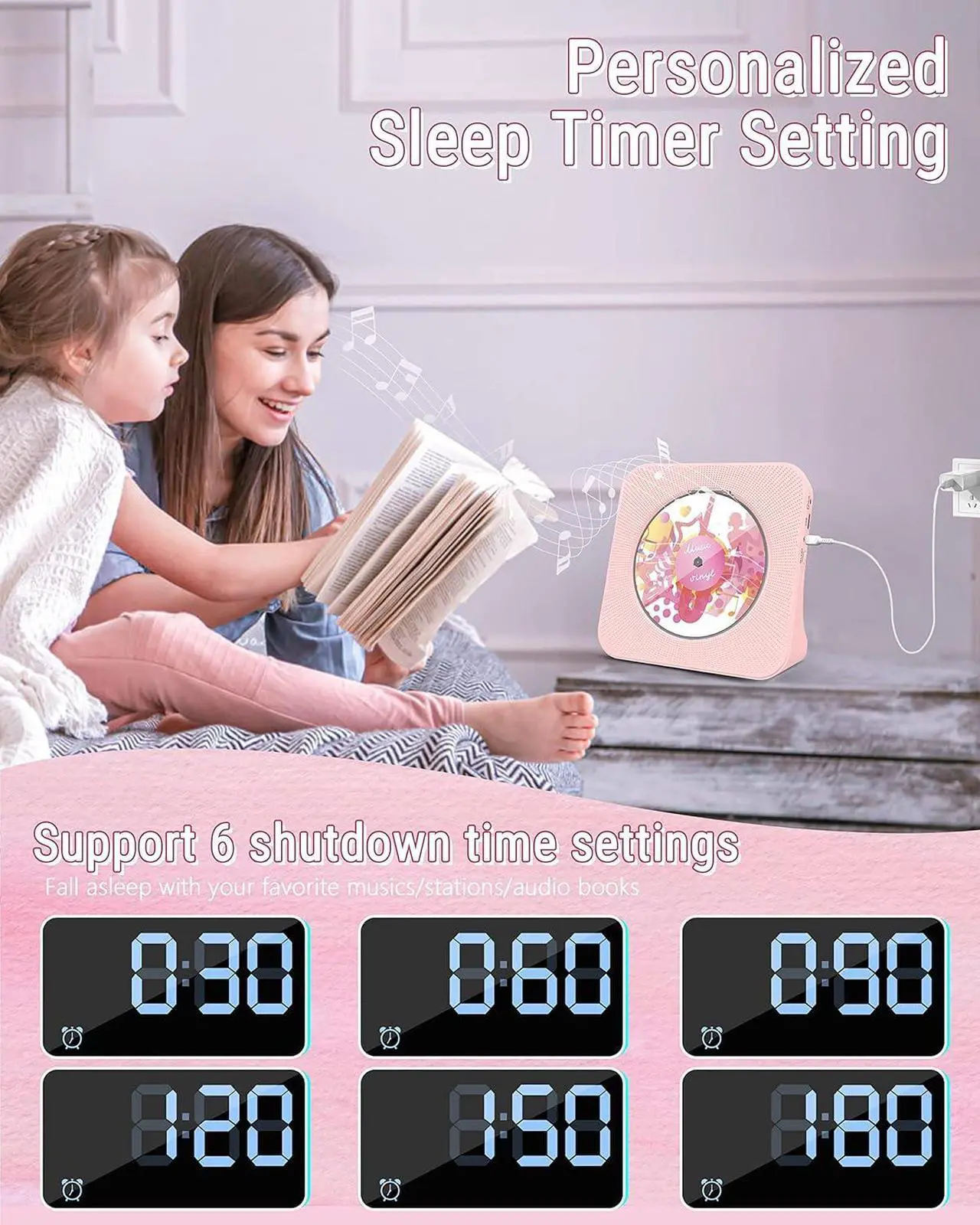 Alt view image 6 of 7 - CD Player Portable with Bluetooth 5.0, HiFi Sound Speaker, CD Music Player with Remote Control, Dust Cover, FM Radio, LED Screen, Support AUX/USB, Headphone Jack for Home, Kids, Kpop, Gift