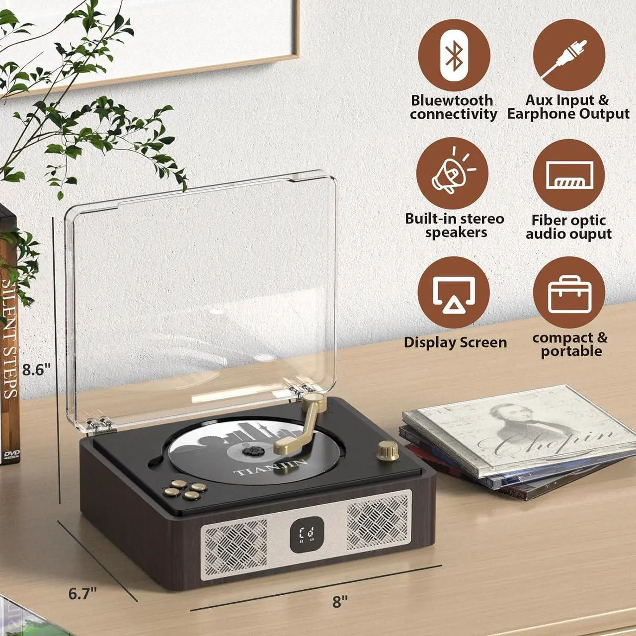 Alt view image 2 of 7 - CD Player Portable with Bluetooth Retro Portable CD Player Desktop CD Players for Home Built-in Speakers Rechargeable Headphone Jack AUX-in Vintage CD Player