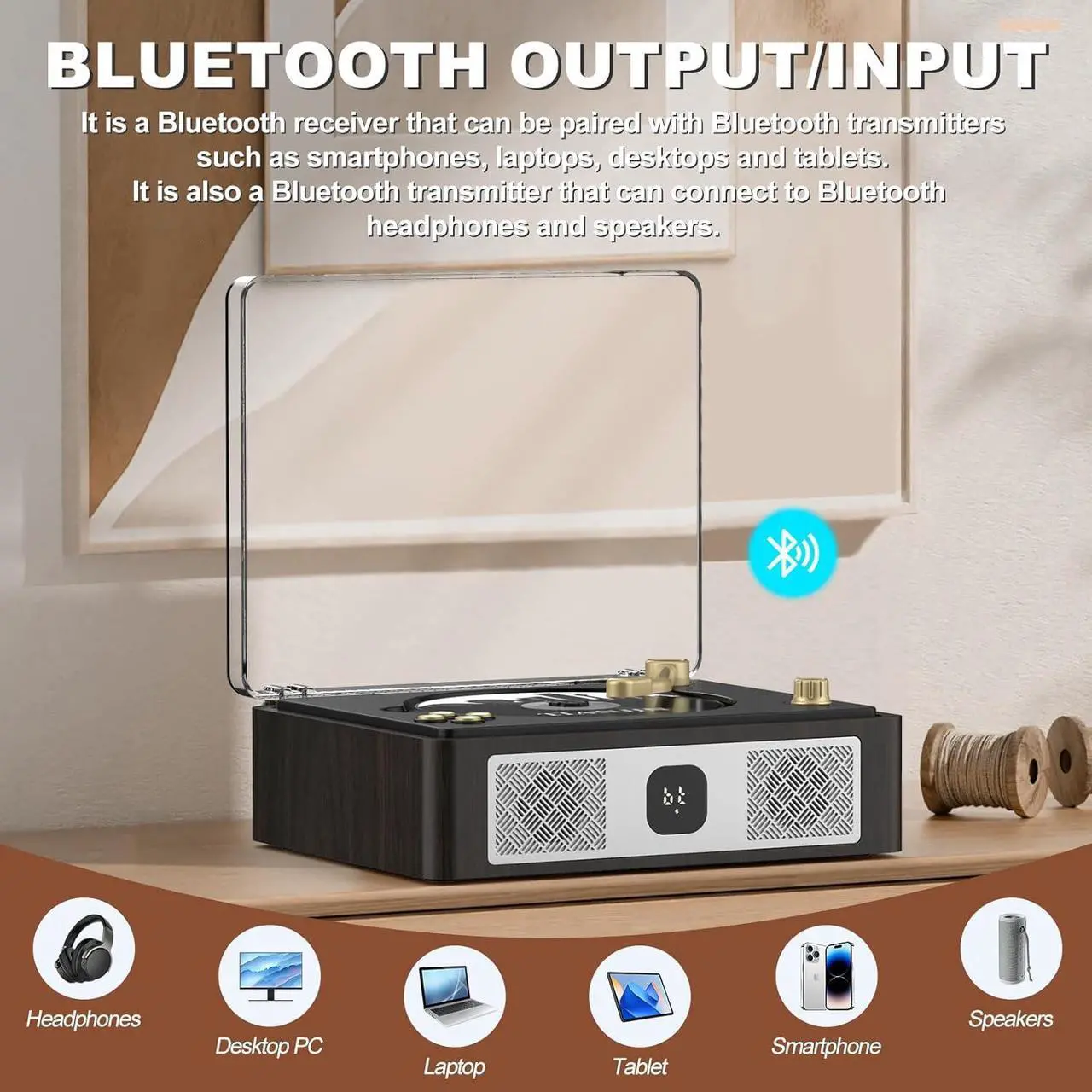 Alt view image 3 of 7 - CD Player Portable with Bluetooth Retro Portable CD Player Desktop CD Players for Home Built-in Speakers Rechargeable Headphone Jack AUX-in Vintage CD Player