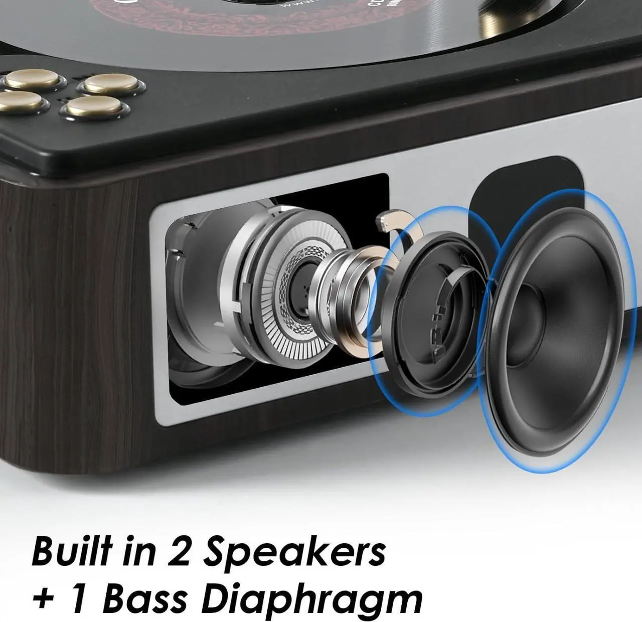 Alt view image 5 of 7 - CD Player Portable with Bluetooth Retro Portable CD Player Desktop CD Players for Home Built-in Speakers Rechargeable Headphone Jack AUX-in Vintage CD Player