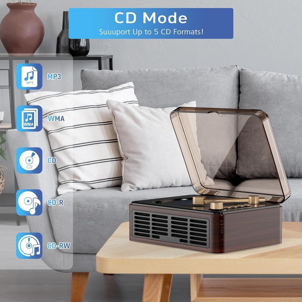 Alt view image 2 of 7 - CD Player Portable with BluetoothDouble HiFi Sound Speakers,Desktop CD Music Players,Support AUX/USB/Headphone Jack/Music Fiber Optics/FM Radio Boombox for Home,Office (Brown)