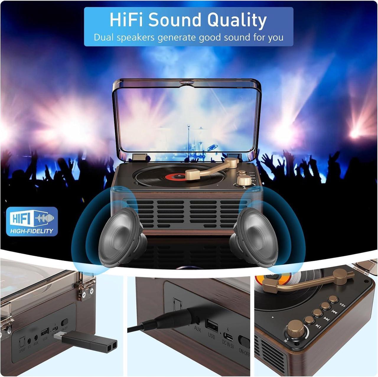 Alt view image 5 of 7 - CD Player Portable with BluetoothDouble HiFi Sound Speakers,Desktop CD Music Players,Support AUX/USB/Headphone Jack/Music Fiber Optics/FM Radio Boombox for Home,Office (Brown)