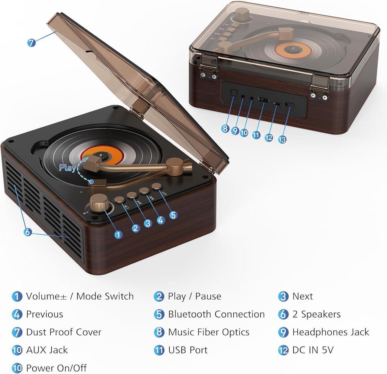 Alt view image 6 of 7 - CD Player Portable with BluetoothDouble HiFi Sound Speakers,Desktop CD Music Players,Support AUX/USB/Headphone Jack/Music Fiber Optics/FM Radio Boombox for Home,Office (Brown)