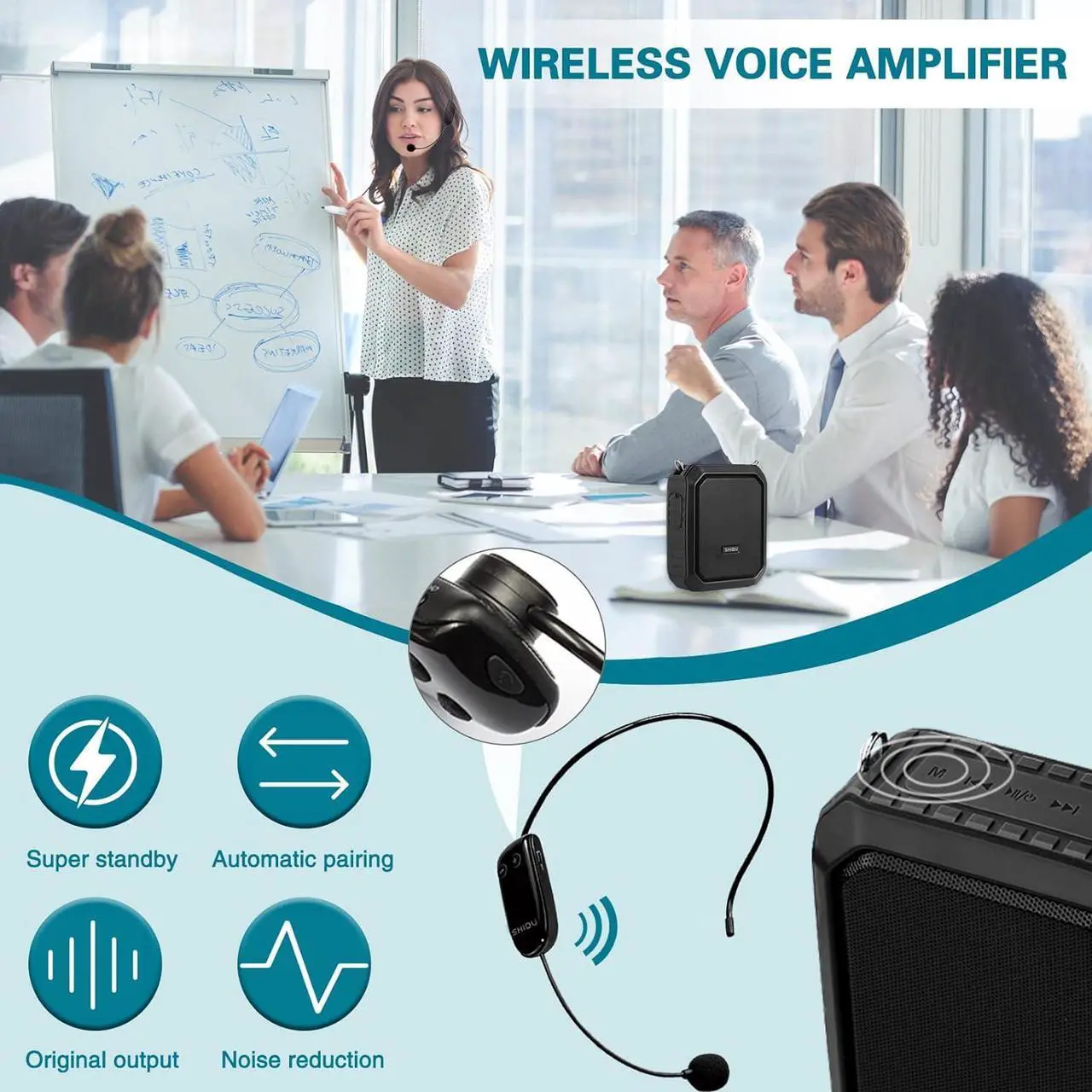 Alt view image 7 of 7 - Voice Amplifier Wireless for Teachers, 18W Personal PA System Ultra-Portable Megaphone with Wireless Microphone Headset, IPX5 Waterproof 5.0 Bluetooth Voice Amplifier Speaker - Indoor & Outdoor