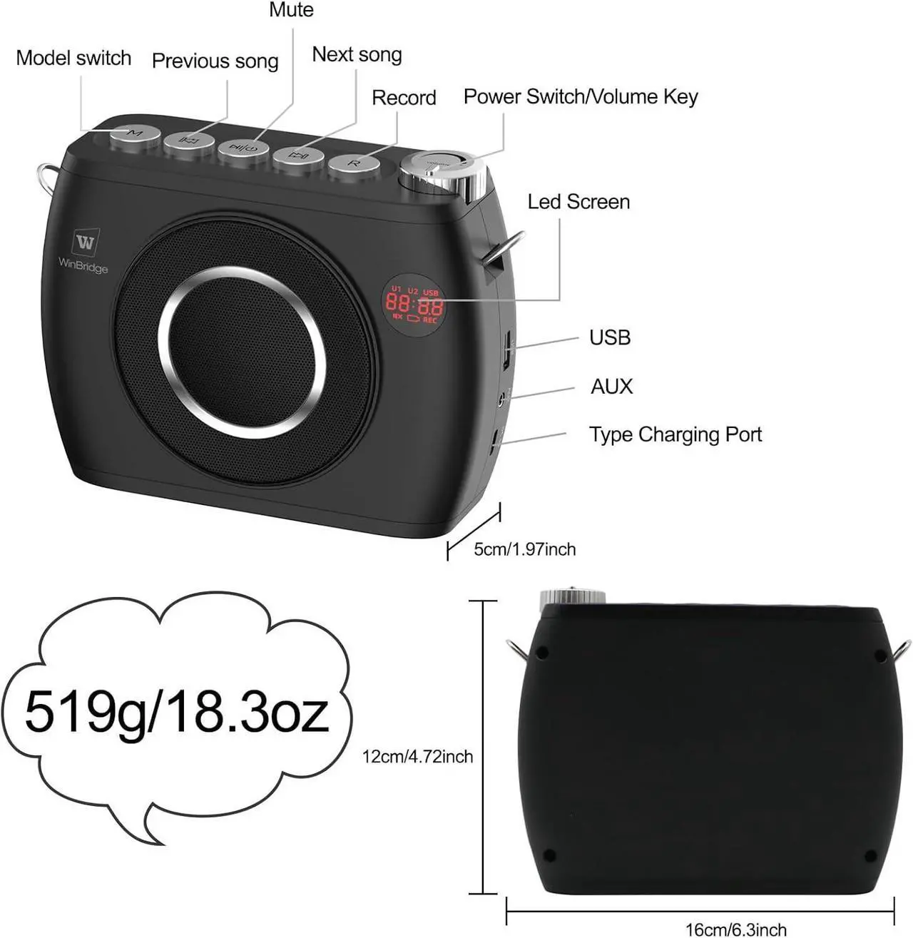 Alt view image 6 of 7 - Wireless Voice Amplifier with Dual Bluetooth Microphones Headset, Portable Pa System Bluetooth Speaker and Microphone, Megaphone Speaker Mic for Teachers, 25W High Capacity 8000mAh S96