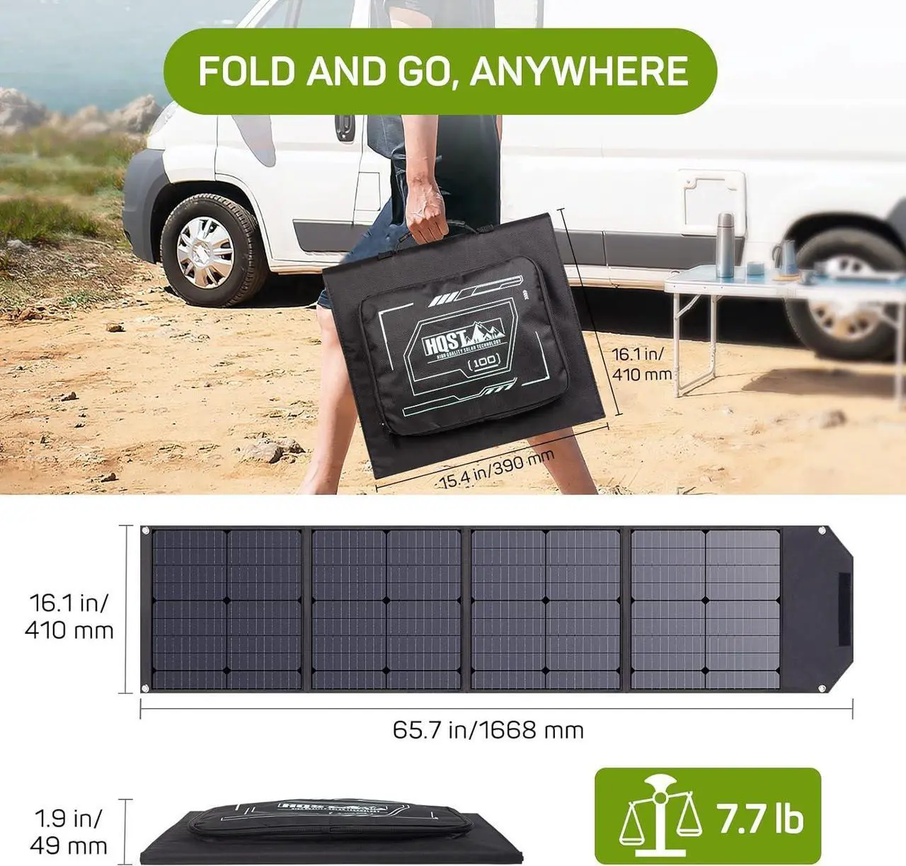 Alt view image 7 of 7 - 100W Portable Solar Panel for Power Station and USB Devices, Foldable Solar Panel Charger Waterproof IP65 Outdoor Camping RV Travel,Compatible with Jackery/Goal Zero/Bluetti/Anker Solar Generator