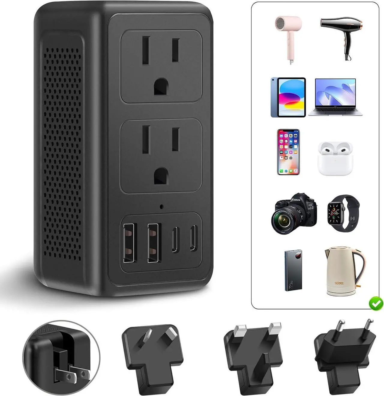 Main image of 2000W 220V to 110V Converter, 220 to 110 Voltage Converter US to Europe for Hair Dryer with 2 USB A 2 USB C Ports,Power Converter Adapter Combo European Travel Plug Adapter from US to EU UK AU (2U2C)