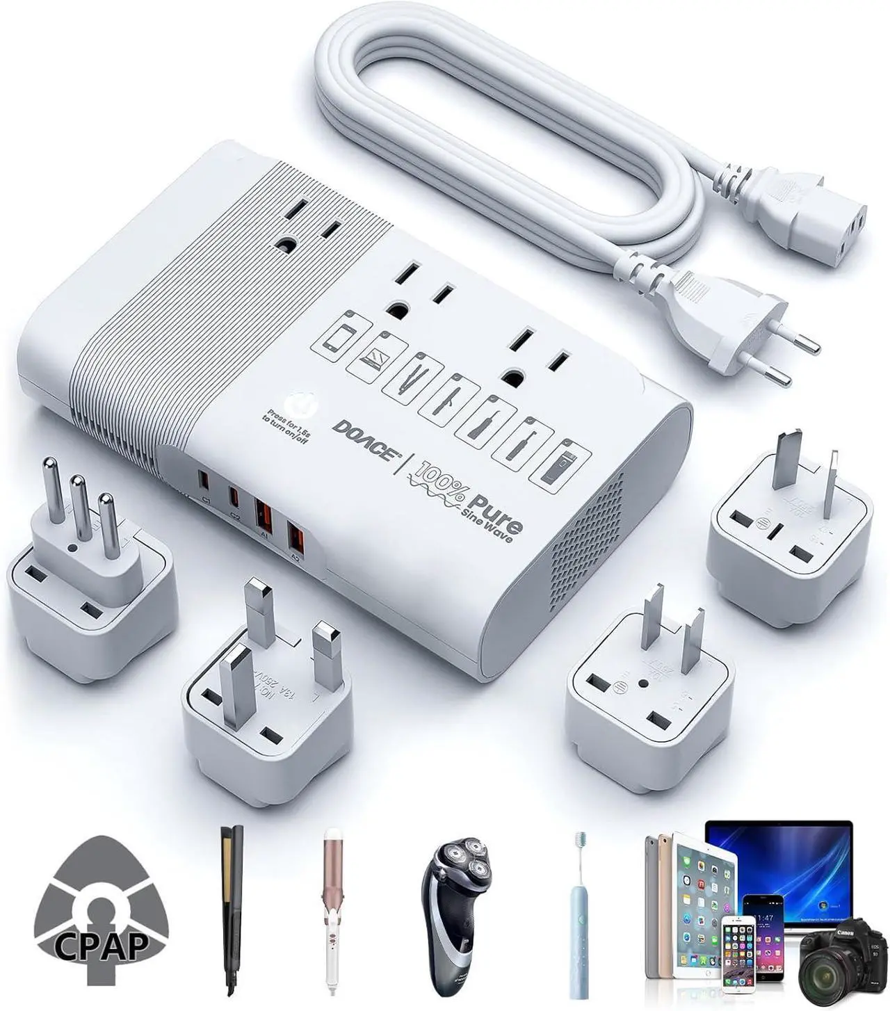 Main image of [Game-Changer] DOACE 500W Max 220V to 110V Converter, 50Hz to 60Hz Voltage Converter for European Travel, 100% Pure Sine Wave Power Converter US to Europe for CPAP Hair Straightener Laptop Cell Phone
