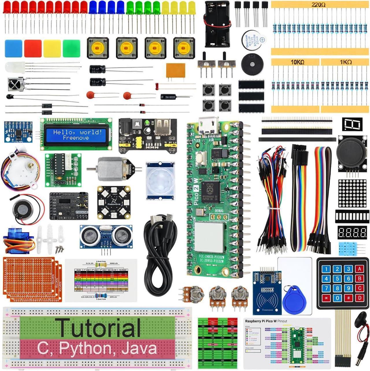 Main image of Ultimate Starter Kit for Raspberry Pi Pico 2 W (Included), Dual Arm Cortex-M33 and Dual Hazard3 RISC-V Microcontroller, 767-Page Detailed Tutorial, 224 Items, 119 Projects, Python C Java Code
