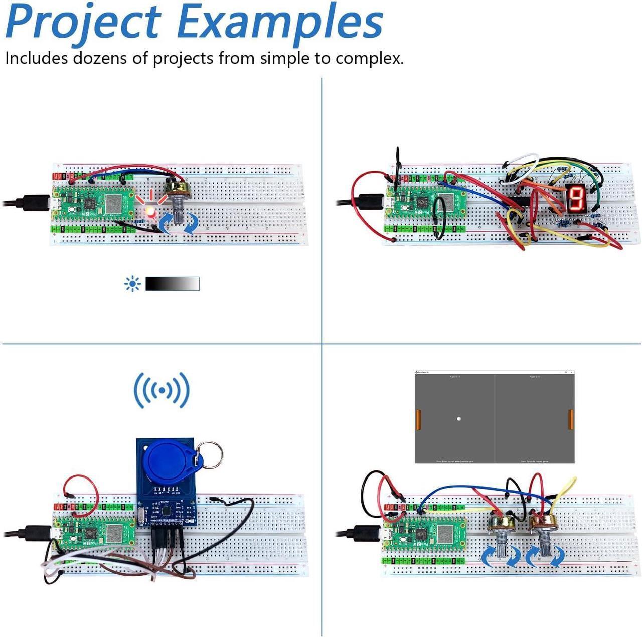 Alt view image 4 of 7 - Ultimate Starter Kit for Raspberry Pi Pico 2 W (Included), Dual Arm Cortex-M33 and Dual Hazard3 RISC-V Microcontroller, 767-Page Detailed Tutorial, 224 Items, 119 Projects, Python C Java Code