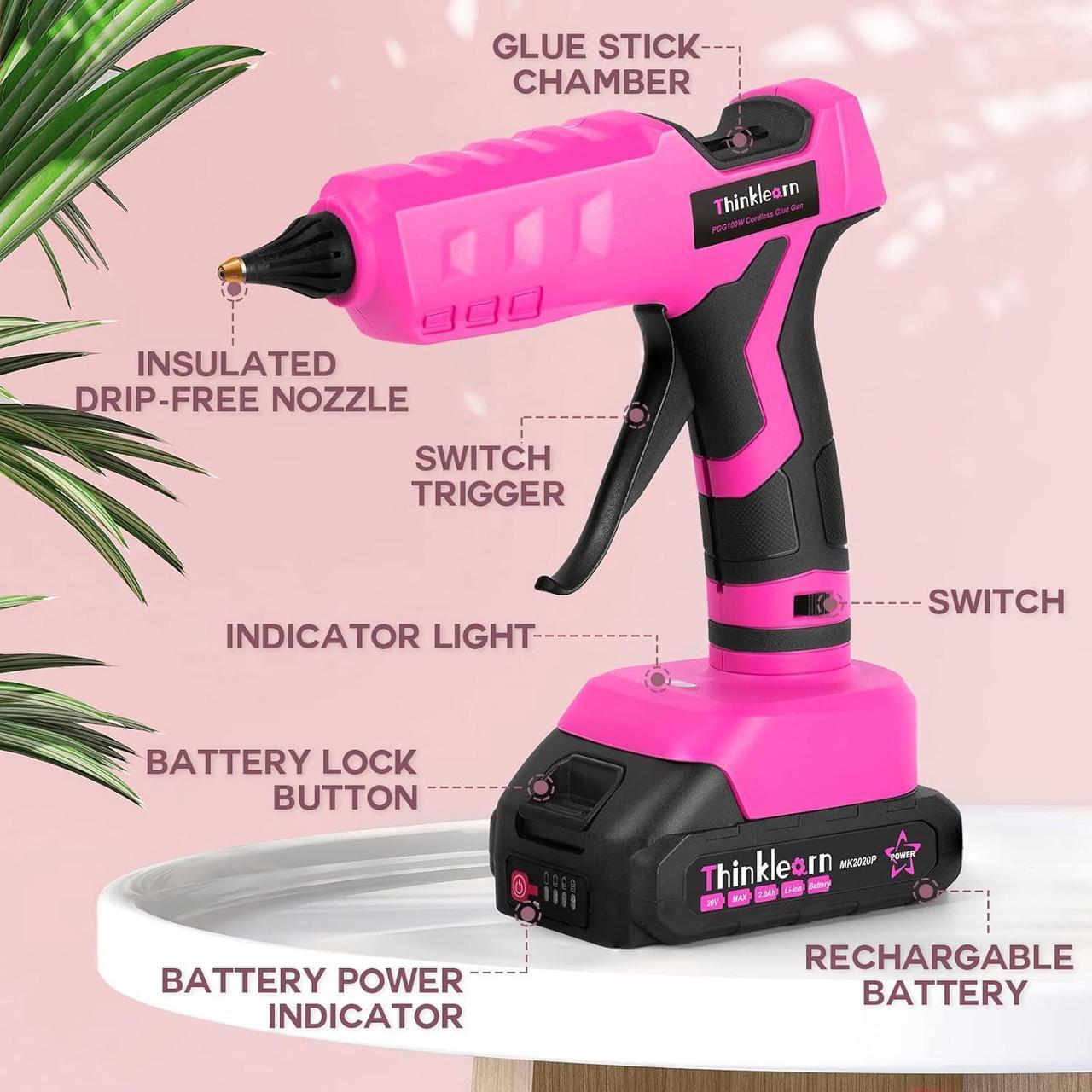 Alt view image 3 of 7 - Hot Glue Gun, 20V Pink Cordless Glue Gun with 30 PCS Full Size Glue Sticks, 2Ah Rechargeable Battery Glue Gun Kit for DIY, Arts & Craft, Decorations, Gift for Women