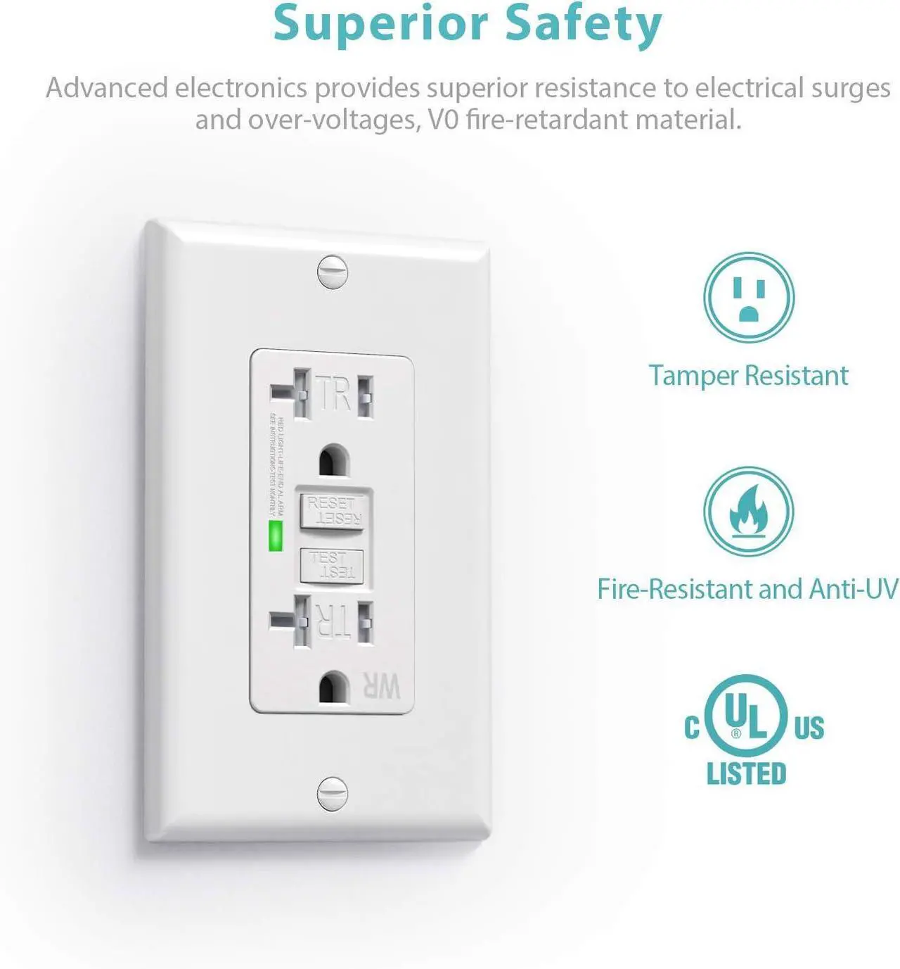 Alt view image 4 of 7 - 20 Amp GFCI Outlet, Tamper Resistant/Weather Resistant(WR) Receptacle, Self-Test Ground Fault Circuit Interrupter with LED Indicator, Wall Plates and Screws Included, UL Listed, White, 10 Pack
