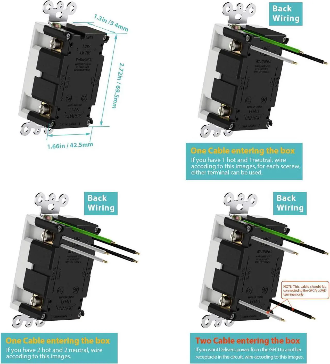 Alt view image 5 of 7 - 20 Amp GFCI Outlet, Tamper Resistant/Weather Resistant(WR) Receptacle, Self-Test Ground Fault Circuit Interrupter with LED Indicator, Wall Plates and Screws Included, UL Listed, White, 10 Pack