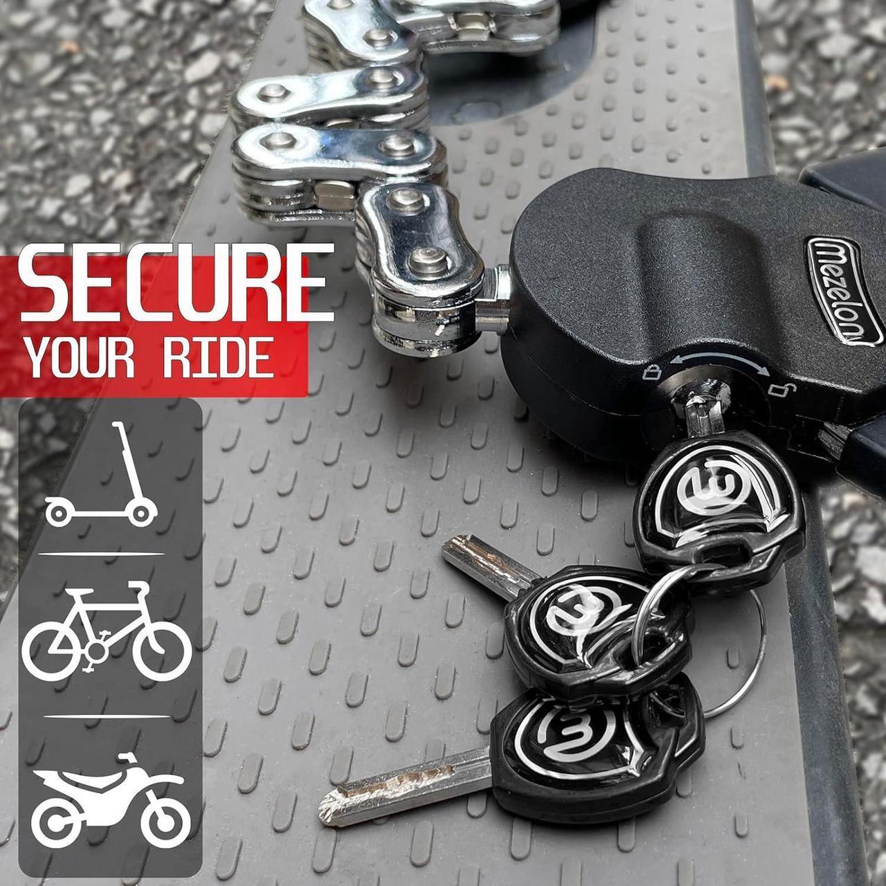 Alt view image 2 of 7 - Electric Scooter Lock, 8mm Chain Lock Bike Locks Heavy Duty Anti Theft with 3 Keys and Waterproof Scooter Front Hanging Bag for E-Bike/Electric Scooters