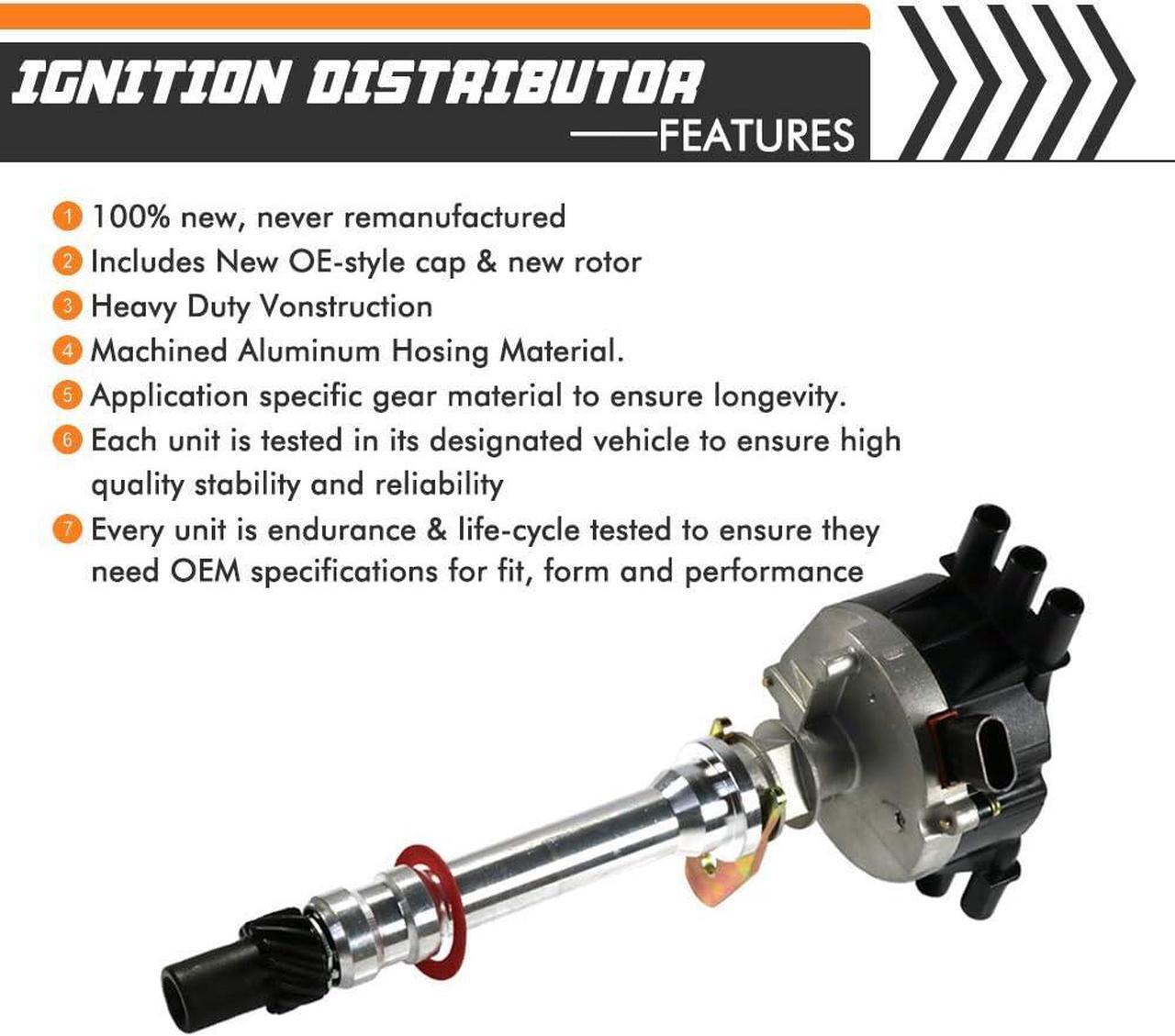 Alt view image 4 of 6 - Complete Ignition Distributor Replacement For GMC Vortec C1500 C2500 C3500 K1500 K2500 K3500 1996 1997 1998 1999 2000 2001 2002 V8 5.0L 5.7L Relpaces # 93441558