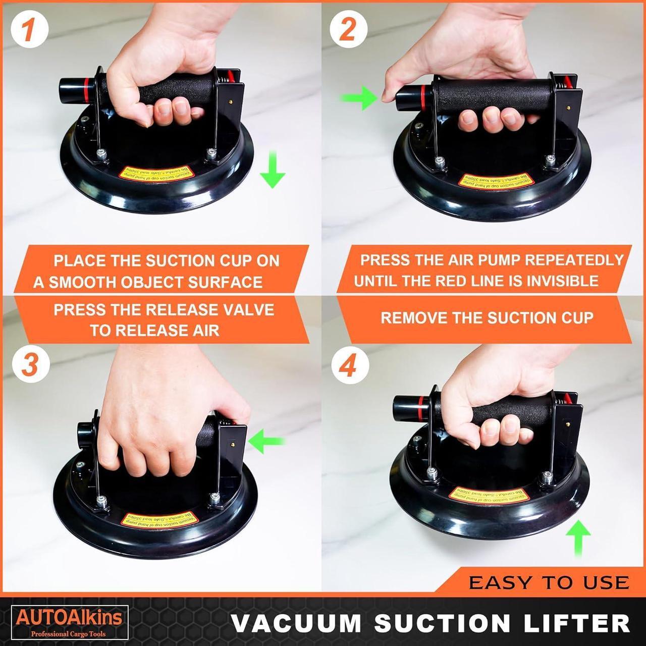 Alt view image 3 of 6 - 8" Heavy Duty Suction Cup to Lift Large Glass, Tile, Marble, Vacuum Suction Cups Lifter with Handle for Tiles, Windows, Glass Lifting, 240 lbs Load Capacity, Carrying Case (2 Pack)