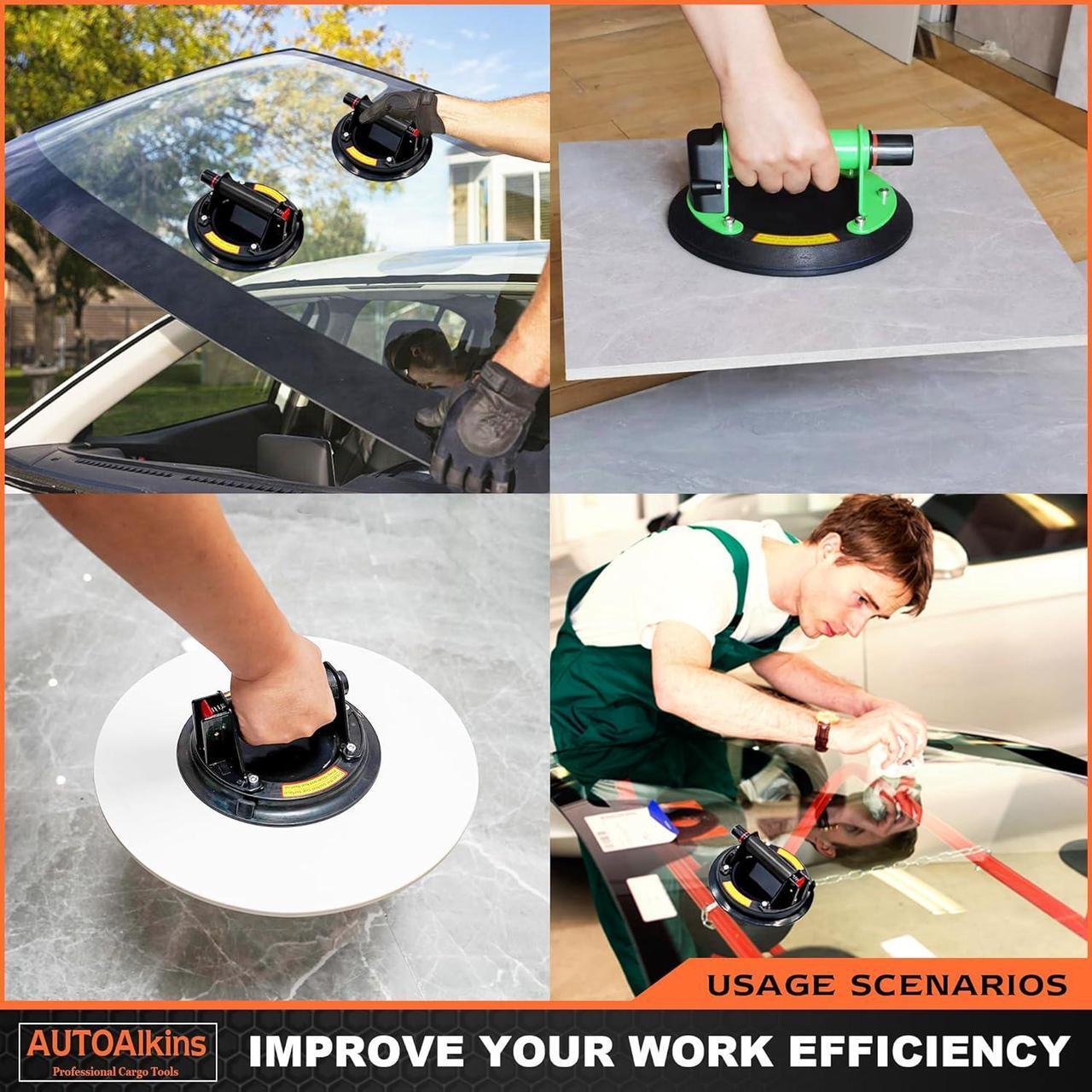 Alt view image 4 of 6 - 8" Heavy Duty Suction Cup to Lift Large Glass, Tile, Marble, Vacuum Suction Cups Lifter with Handle for Tiles, Windows, Glass Lifting, 240 lbs Load Capacity, Carrying Case (2 Pack)