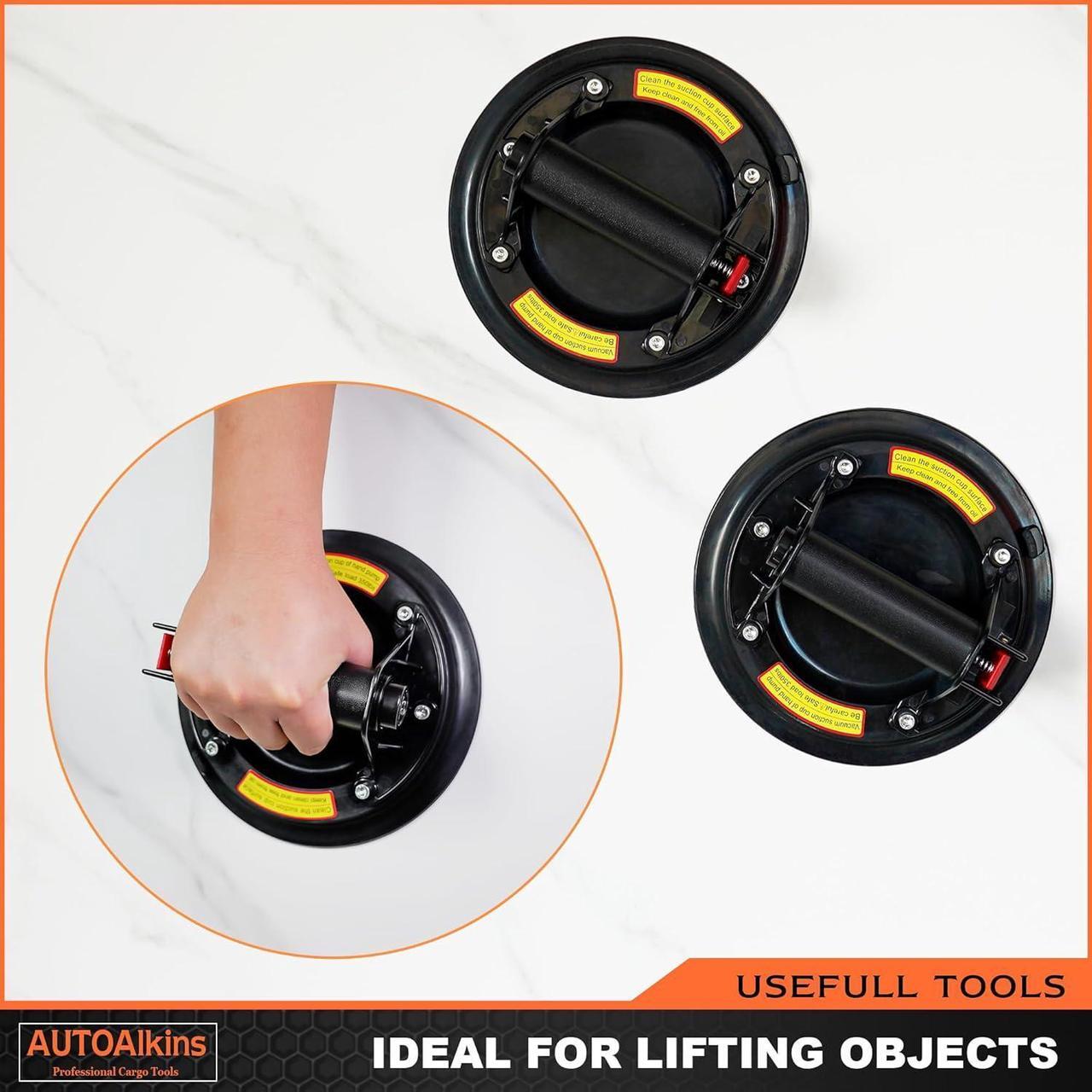 Alt view image 6 of 6 - 8" Heavy Duty Suction Cup to Lift Large Glass, Tile, Marble, Vacuum Suction Cups Lifter with Handle for Tiles, Windows, Glass Lifting, 240 lbs Load Capacity, Carrying Case (2 Pack)