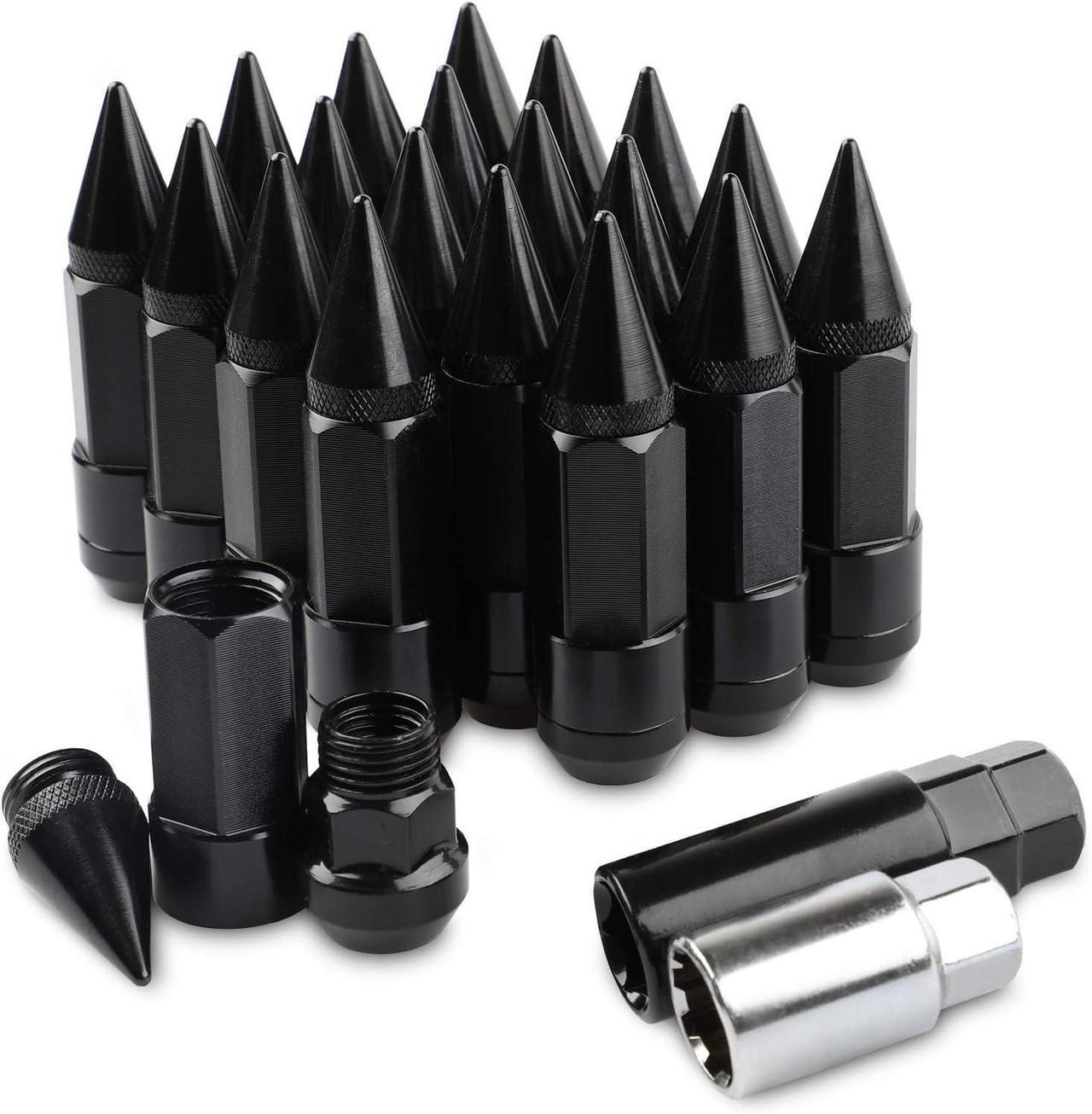 Main image of 20Pcs Anti Theft Spikes Extended Tuner Wheel/Rims Lug Nut M12X1.5+Socket (Black)