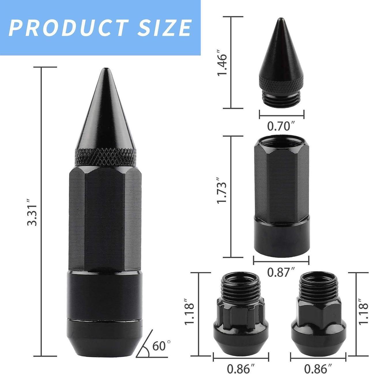 Alt view image 2 of 7 - 20Pcs Anti Theft Spikes Extended Tuner Wheel/Rims Lug Nut M12X1.5+Socket (Black)