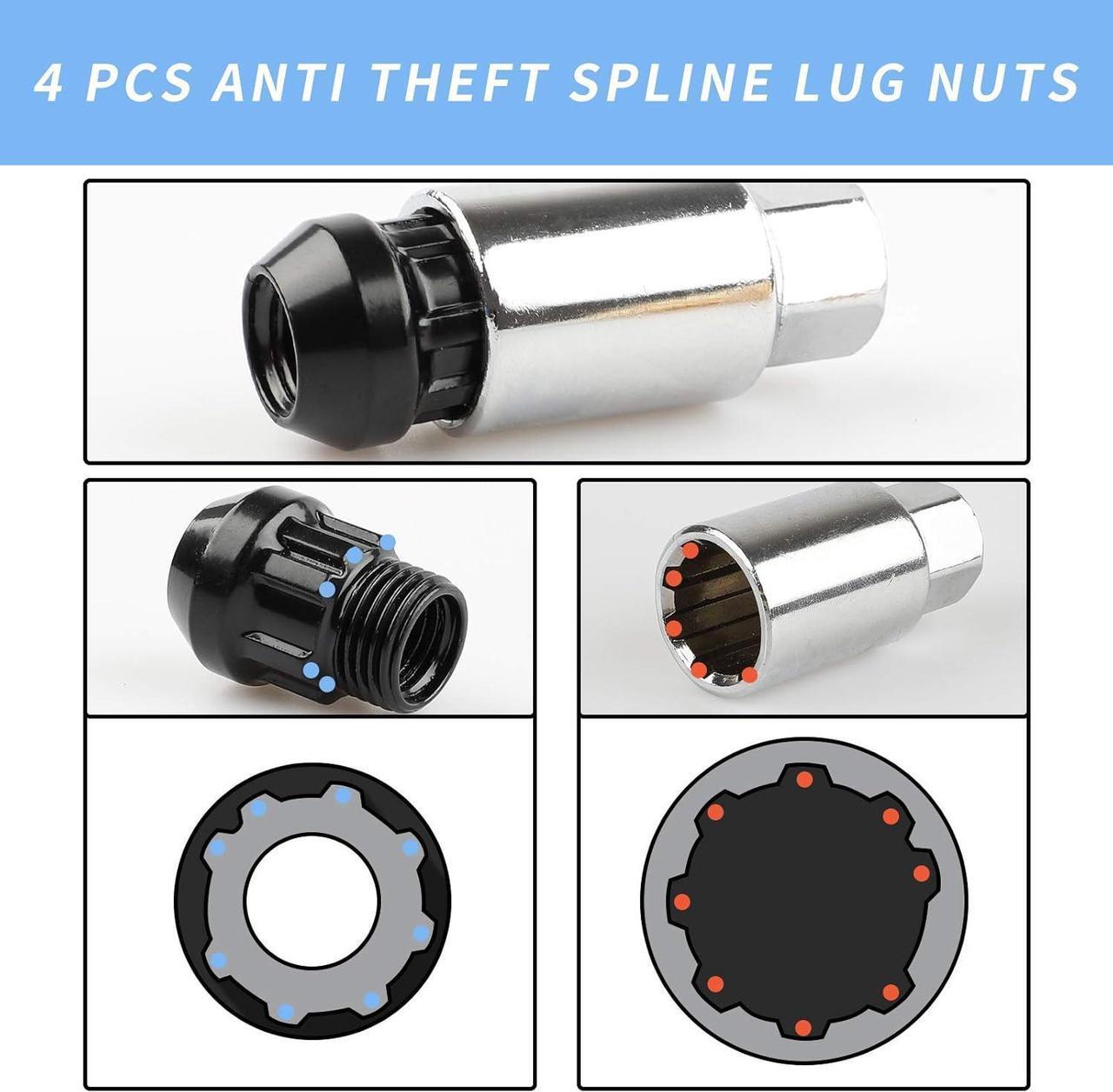 Alt view image 6 of 7 - 20Pcs Anti Theft Spikes Extended Tuner Wheel/Rims Lug Nut M12X1.5+Socket (Black)