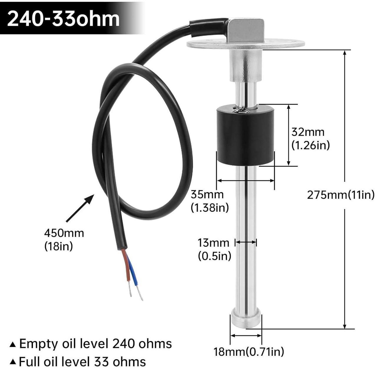 Alt view image 3 of 7 - Fuel Sending Unit and Gauge Kit, 240-33ohms 11" (275mm) Boat Marine Fuel Tank Sender Stainless Steel Gas Sensor for Car Truck Vehicle (Black)