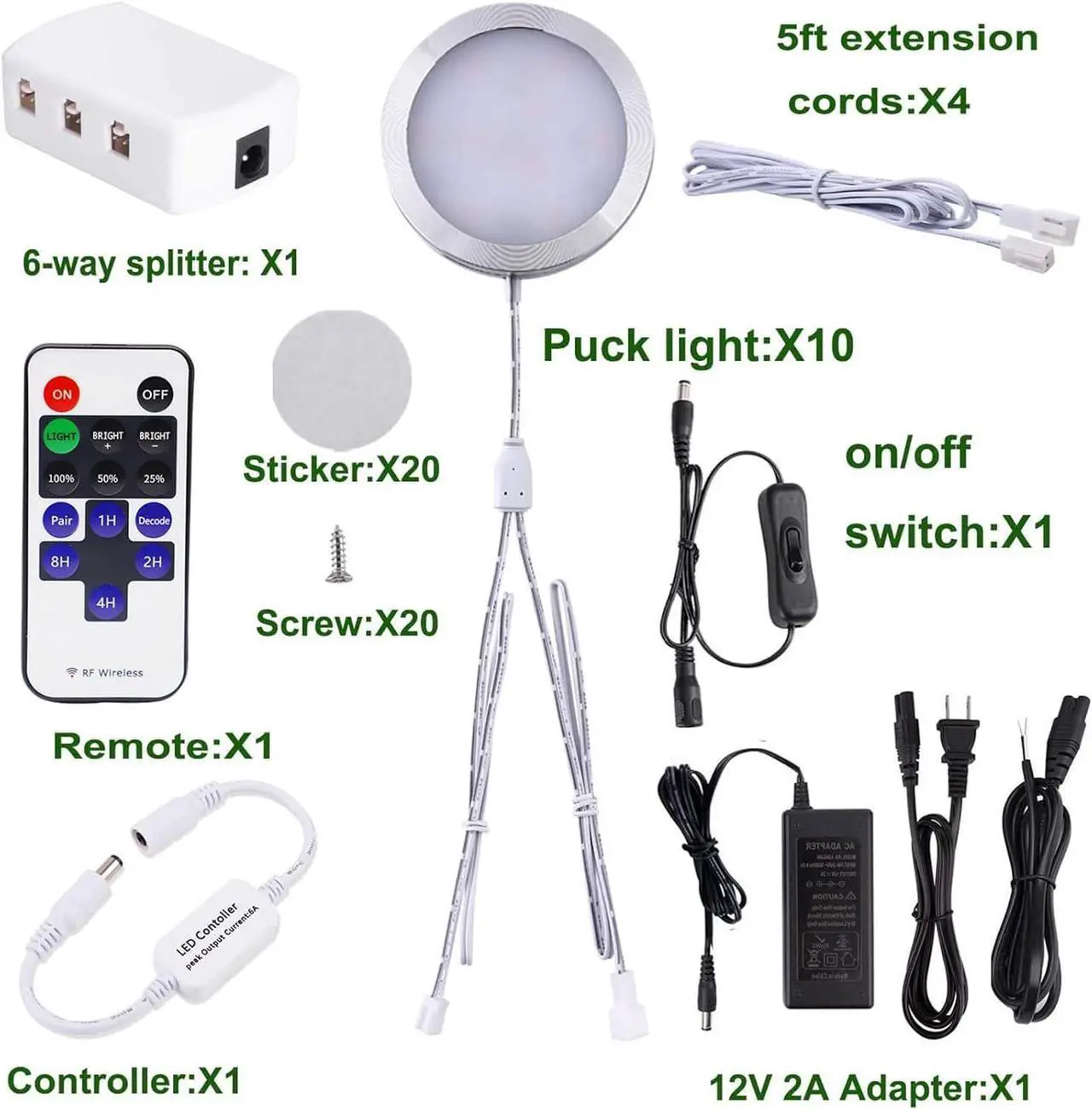 Alt view image 2 of 7 - Linkable Under Cabinet LED Lighting 12V Dimmable Puck Lights with Wireless RF Remote Control, Hardwired & Wall Plug in for Furniture Cupboard Lighting(10 Lights, Warm White)