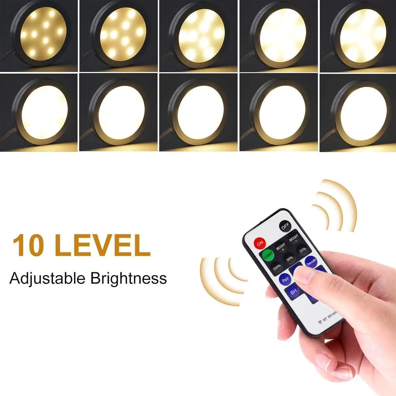 Alt view image 5 of 7 - Linkable Under Cabinet LED Lighting 12V Dimmable Puck Lights with Wireless RF Remote Control, Hardwired & Wall Plug in for Furniture Cupboard Lighting(10 Lights, Warm White)