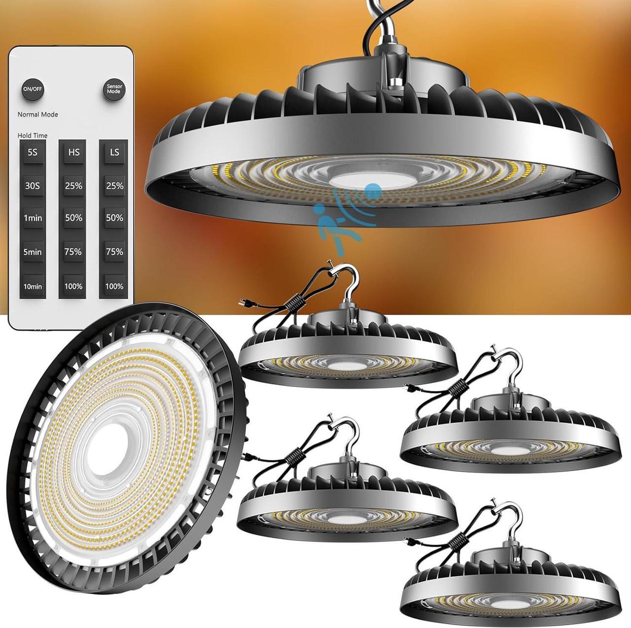 Main image of Smart 200W UFO LED High Bay Light 30000LM Warehouse Lighting with Remote Control (Supports Normal Mode & Motion Mode) ETL-Listed Plug and Play for 25-35FT Height Warehouse-6Yrs Warranty-4Pack