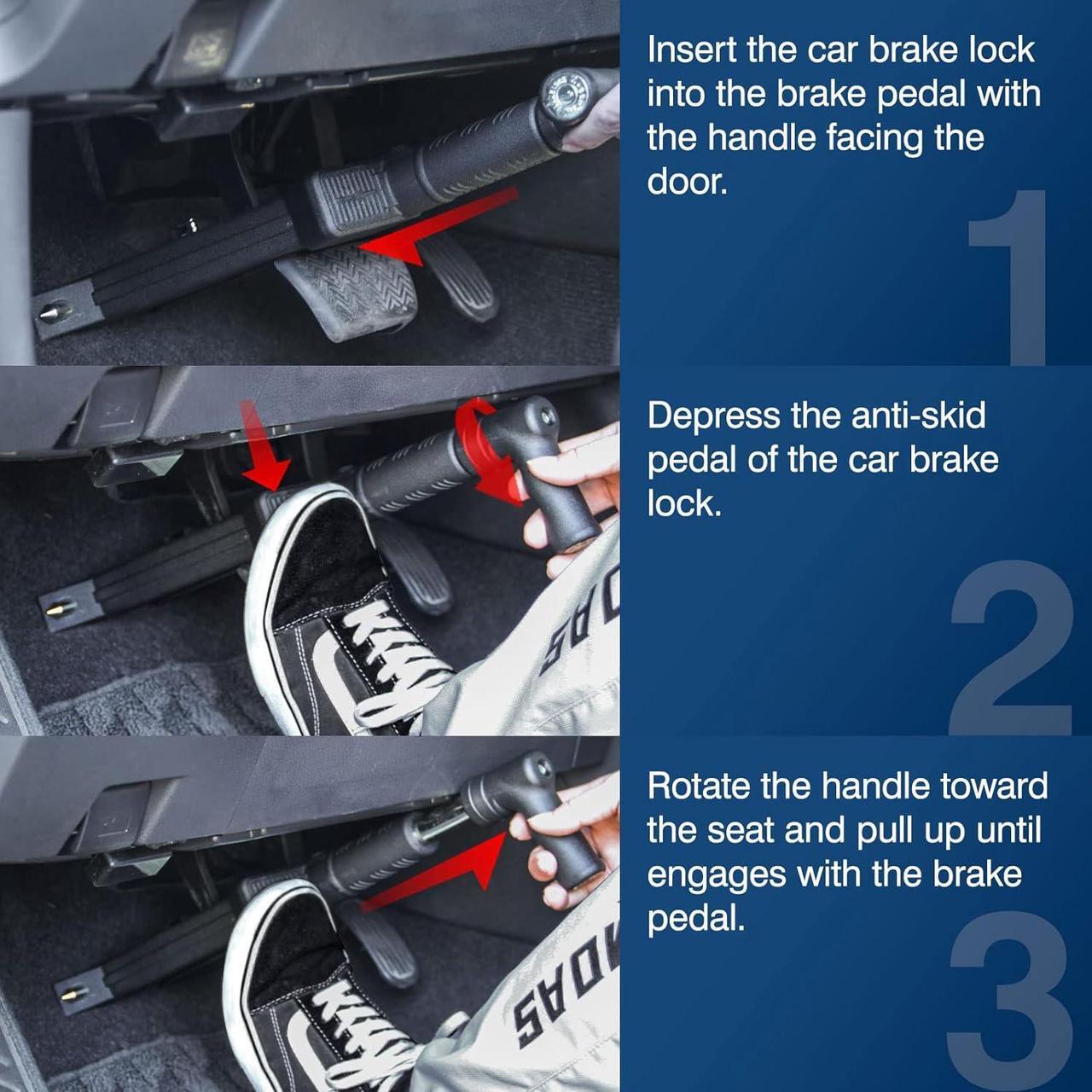 Alt view image 2 of 7 - OPSOOPI Brake Pedal Lock, Anti Theft Car Device Brake Clutch Lock, Universal Car Lock Security Protection for Truck/Auto/SUV/Van, with Escape Hammer Window Breaker and 3 Keys - Black