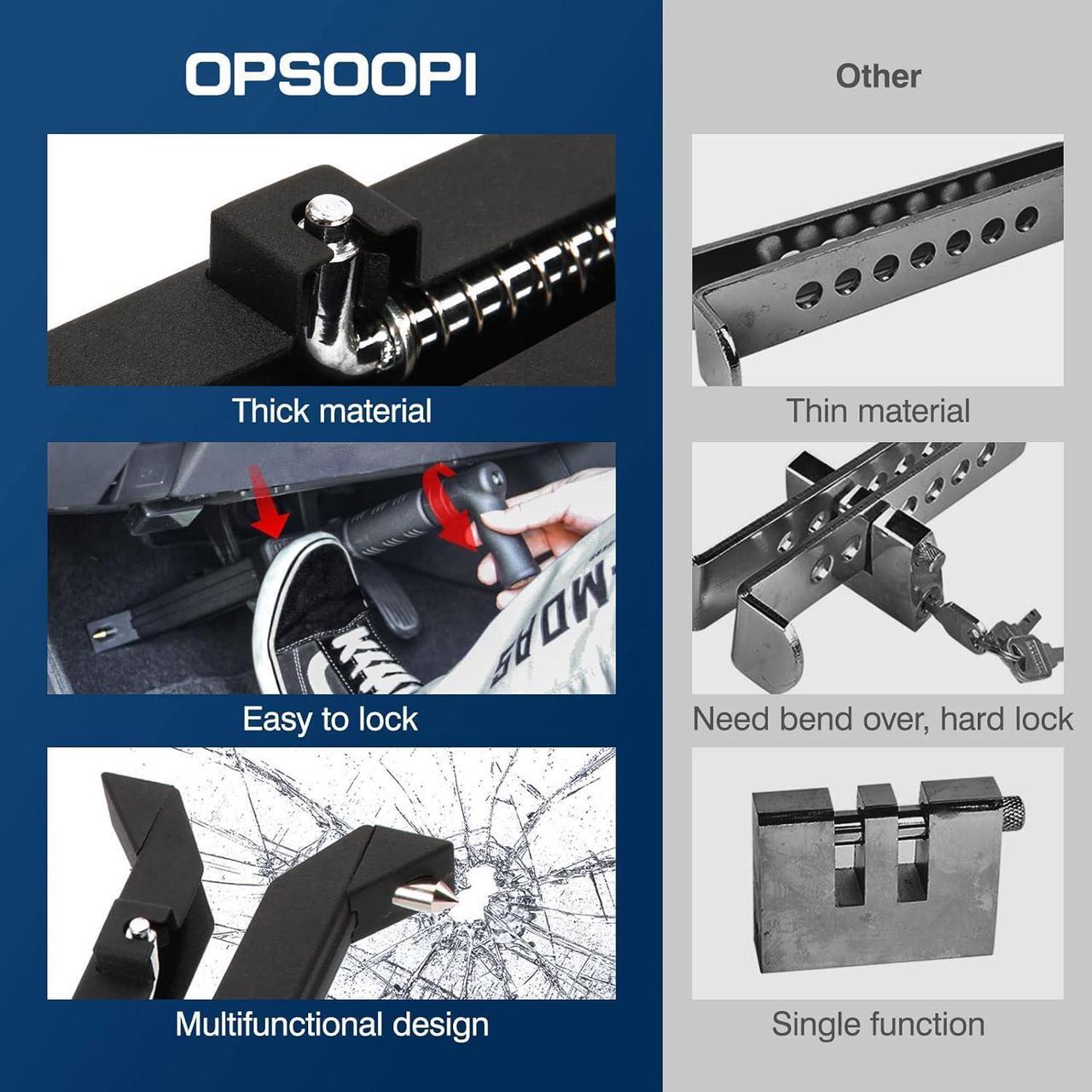 Alt view image 3 of 7 - OPSOOPI Brake Pedal Lock, Anti Theft Car Device Brake Clutch Lock, Universal Car Lock Security Protection for Truck/Auto/SUV/Van, with Escape Hammer Window Breaker and 3 Keys - Black