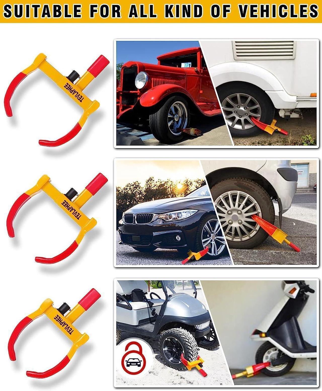 Alt view image 4 of 5 - Wheel Lock Set,Trailer Security Adjustable Anti Theft Trailer Wheel Lock for Car Camper Trailers SUV Boat Motorcycle Great Deterrent 2 Packs 6 Alike Keys