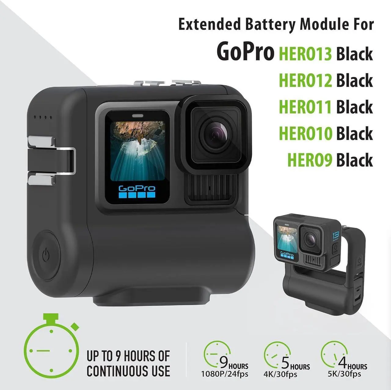 Alt view image 2 of 7 - Extended Battery Module for GoPro Hero 13/12/11/10/9 IP68 Waterproof 33FT Dustproof Rechargeable Pass Through Power Bank Backup Housing Frame Case with Built-in Charging Battery for GoPro