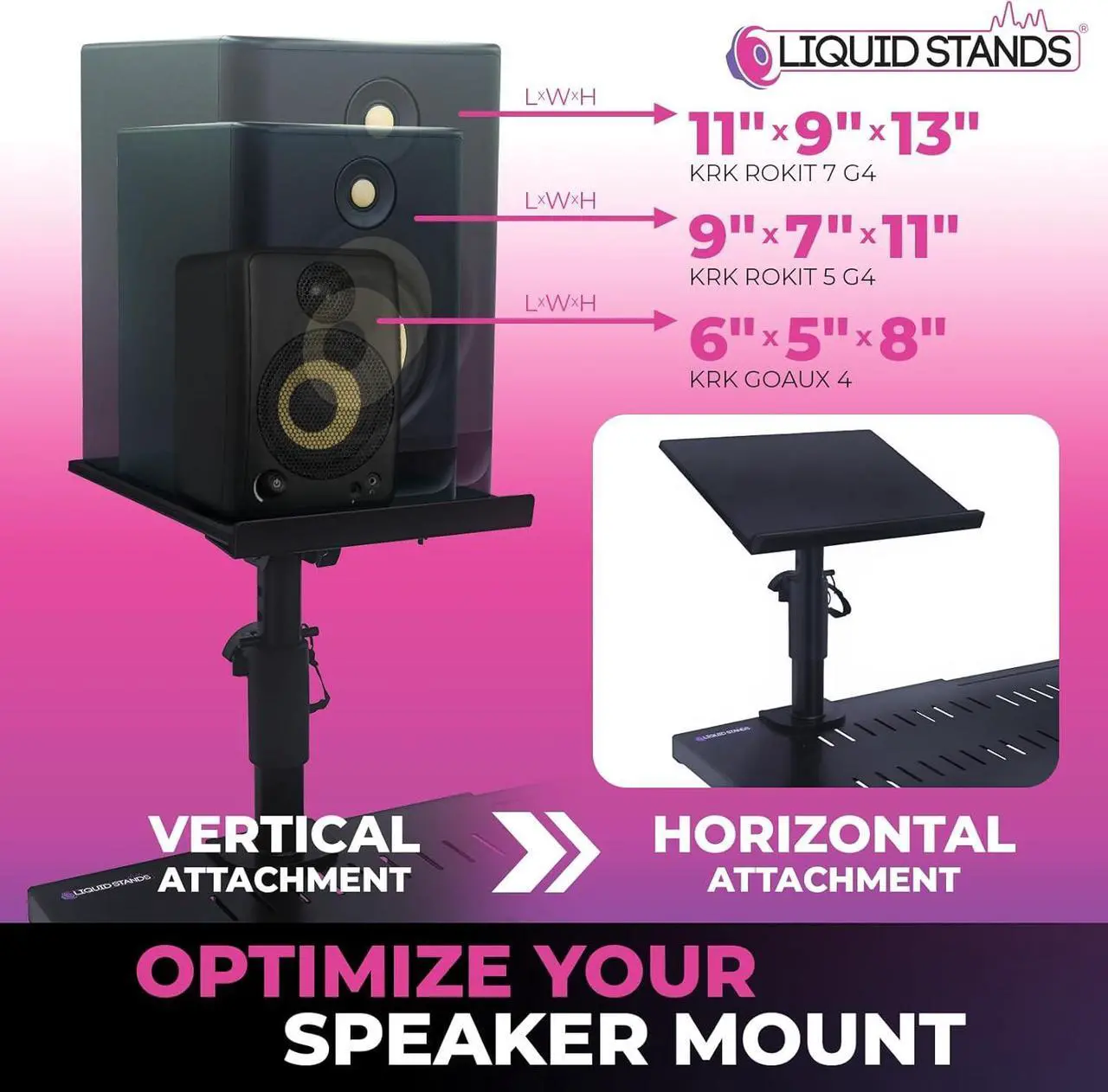 Alt view image 3 of 7 - Stands Studio Monitor Stands - Music Studio Desktop Speaker Stands - 2 Pack 12x9 Clamp-on Adjustable Short or Tall Monitor Speaker Stands for Music Studio Desk Speaker Stand Mount with Tilt
