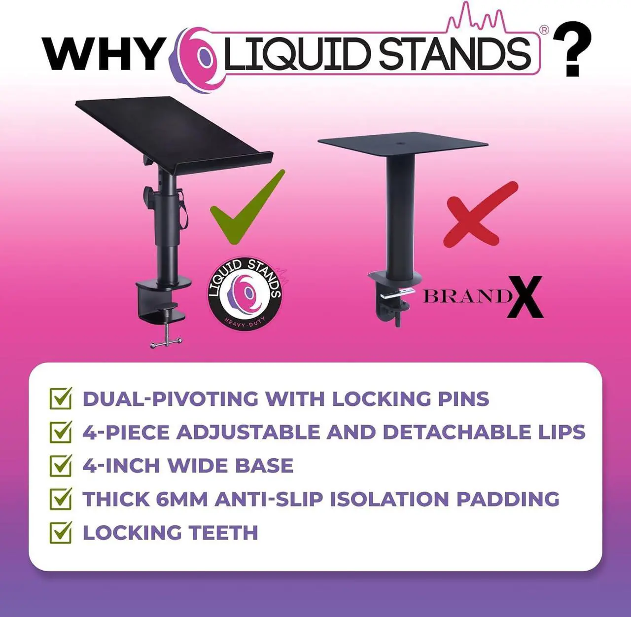 Alt view image 7 of 7 - Stands Studio Monitor Stands - Music Studio Desktop Speaker Stands - 2 Pack 12x9 Clamp-on Adjustable Short or Tall Monitor Speaker Stands for Music Studio Desk Speaker Stand Mount with Tilt
