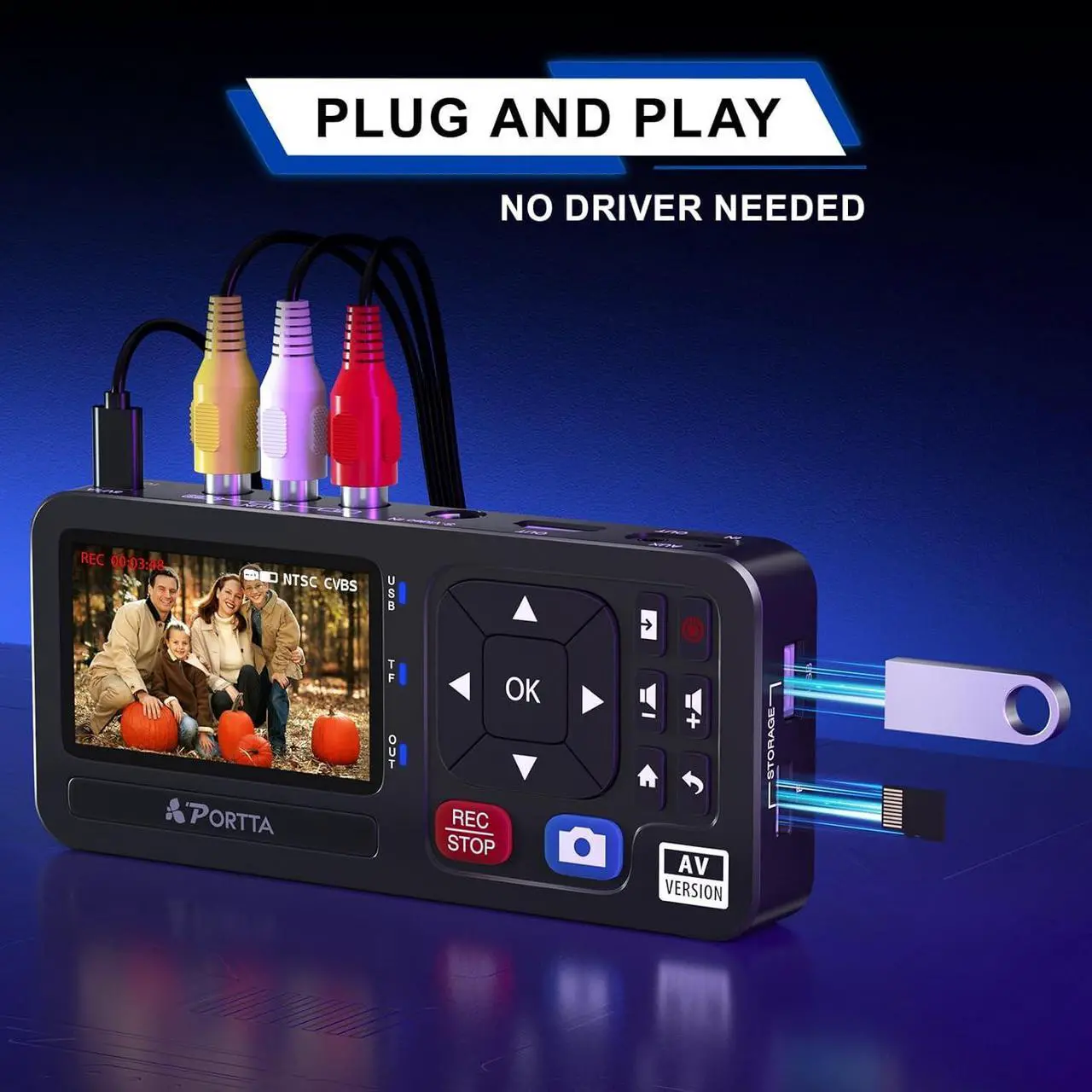 Alt view image 3 of 7 - Portta VHS to Digital Converter, Video to Digital Recorder with Remote, RCA to HDMI Converter Compatible with VHS, VCR, DVR, DVD, Cassette, Hi8, Mini DV Players, Camcorder, Gaming Consoles