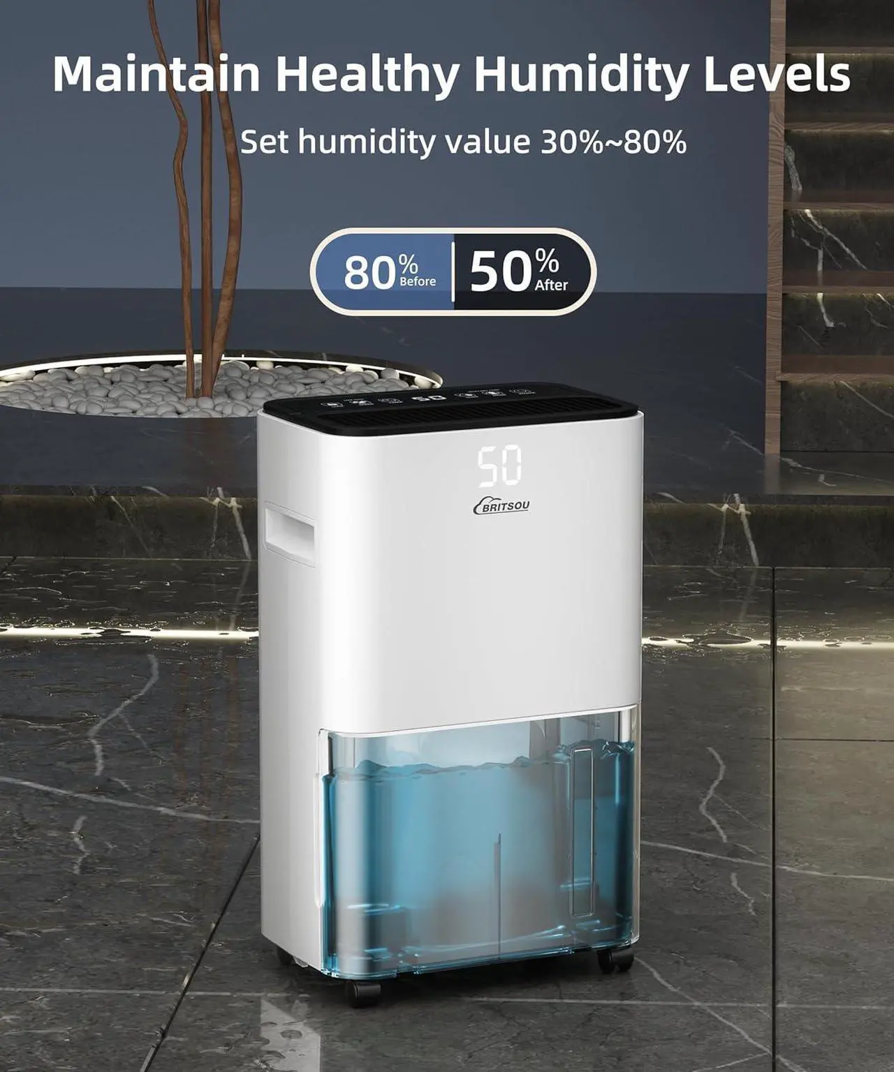 Alt view image 5 of 7 - 2000 Sq. Ft Dehumidifier for Basement with Drain Hose & 0.66 Gallon Tank, 34 Pint Dehumidifiers for Home with Auto Shut off, 24HR Timer