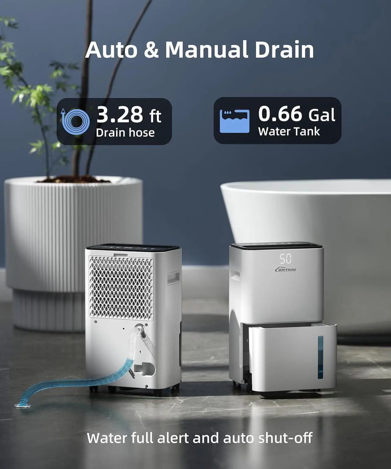 Alt view image 6 of 7 - 2000 Sq. Ft Dehumidifier for Basement with Drain Hose & 0.66 Gallon Tank, 34 Pint Dehumidifiers for Home with Auto Shut off, 24HR Timer