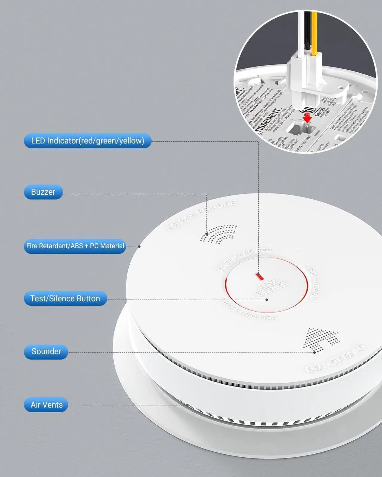 Alt view image 3 of 7 - Hardwired Interconnected Smoke Detector Carbon Monoxide Detector Combo with 2 AA Batteries Back Up, 2 in 1 Smoke and CO Detector with Voice Alert, Smoke and CO Alarm with Self-Check, 3 Pack