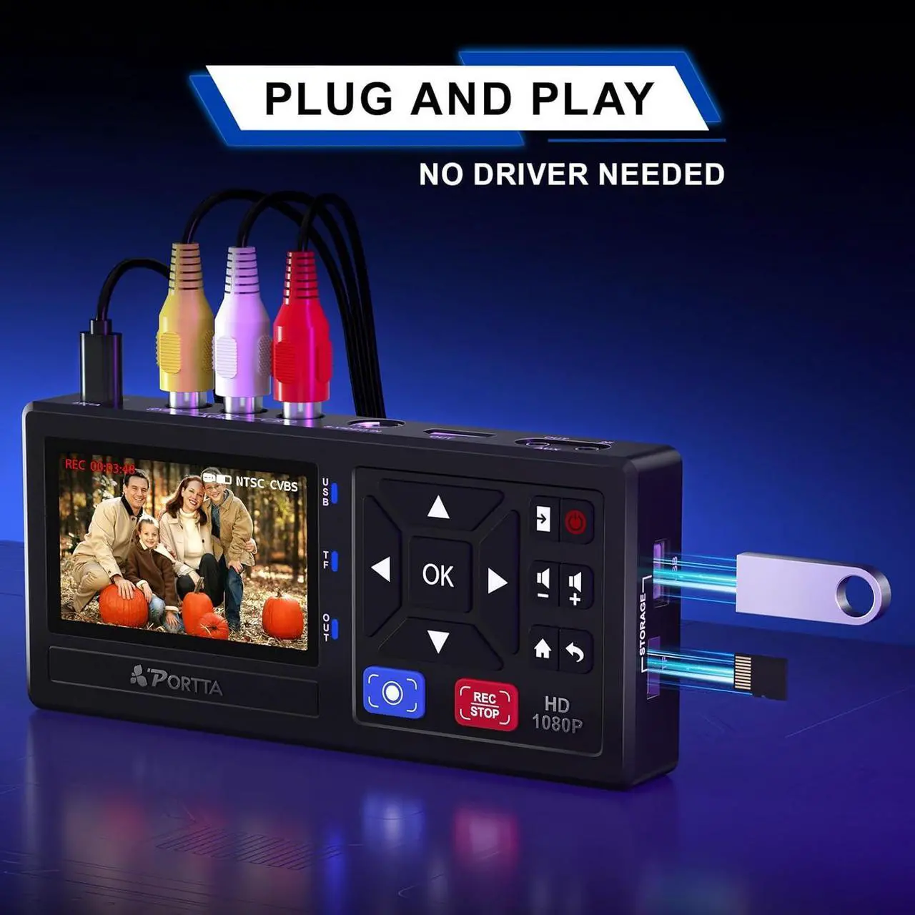 Alt view image 3 of 7 - VHS to Digital Converter, Video to Digital Recorder with Remote, Compatible with VHS, VCR, DVR, DVD, Cassette, Hi8, Mini DV Players, Camcorder, Gaming Consoles (Player not Included)