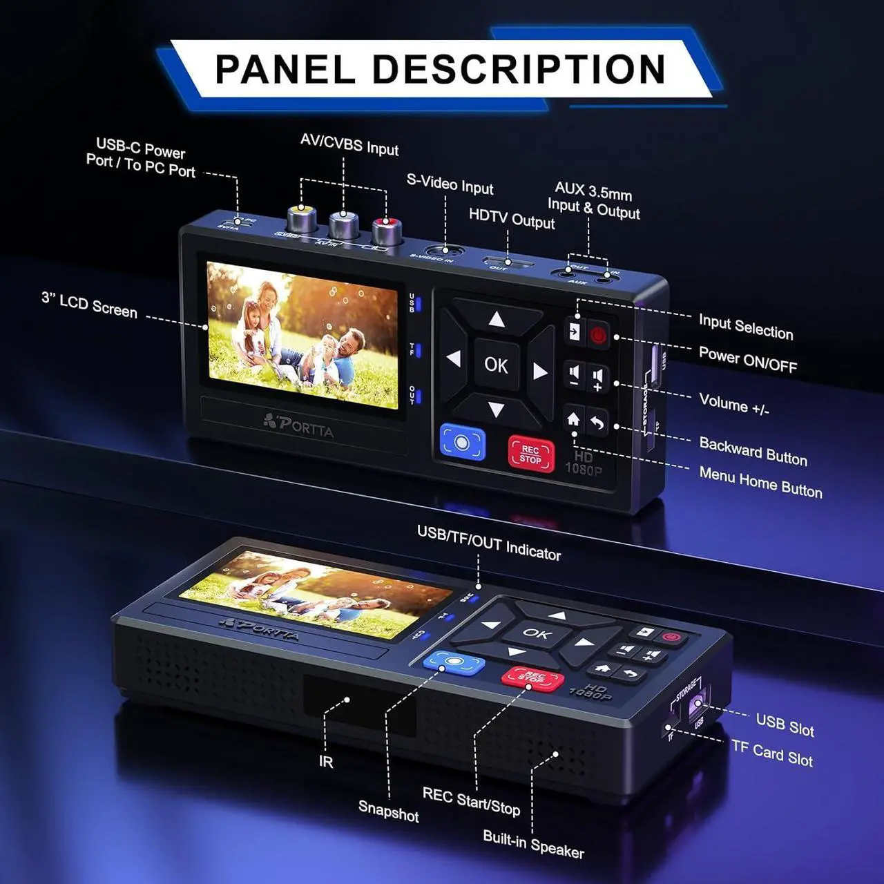 Alt view image 4 of 7 - VHS to Digital Converter, Video to Digital Recorder with Remote, Compatible with VHS, VCR, DVR, DVD, Cassette, Hi8, Mini DV Players, Camcorder, Gaming Consoles (Player not Included)