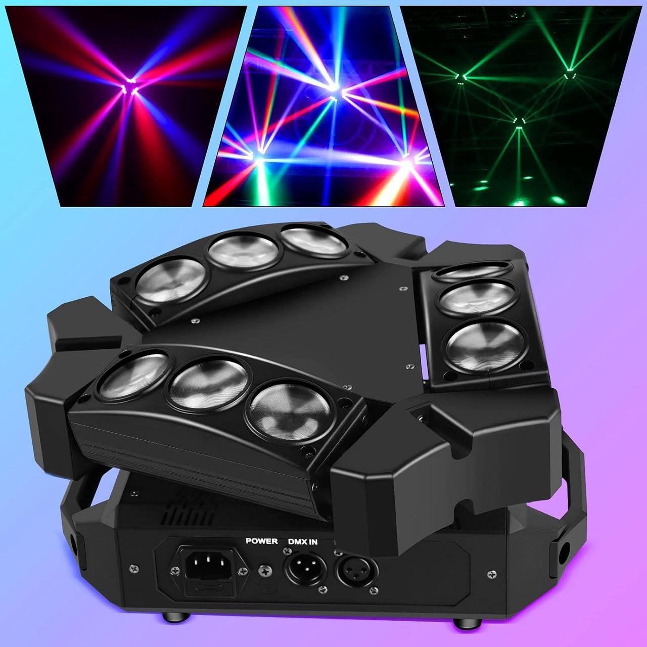 Alt view image 3 of 7 - Moving Head Lights, U`King DJ Lights 9 LEDs Heads X 10W RGB Stage Lighs 12/19 Channels DMX-512 and Sound Activated Great for Wedding Disco Party Light