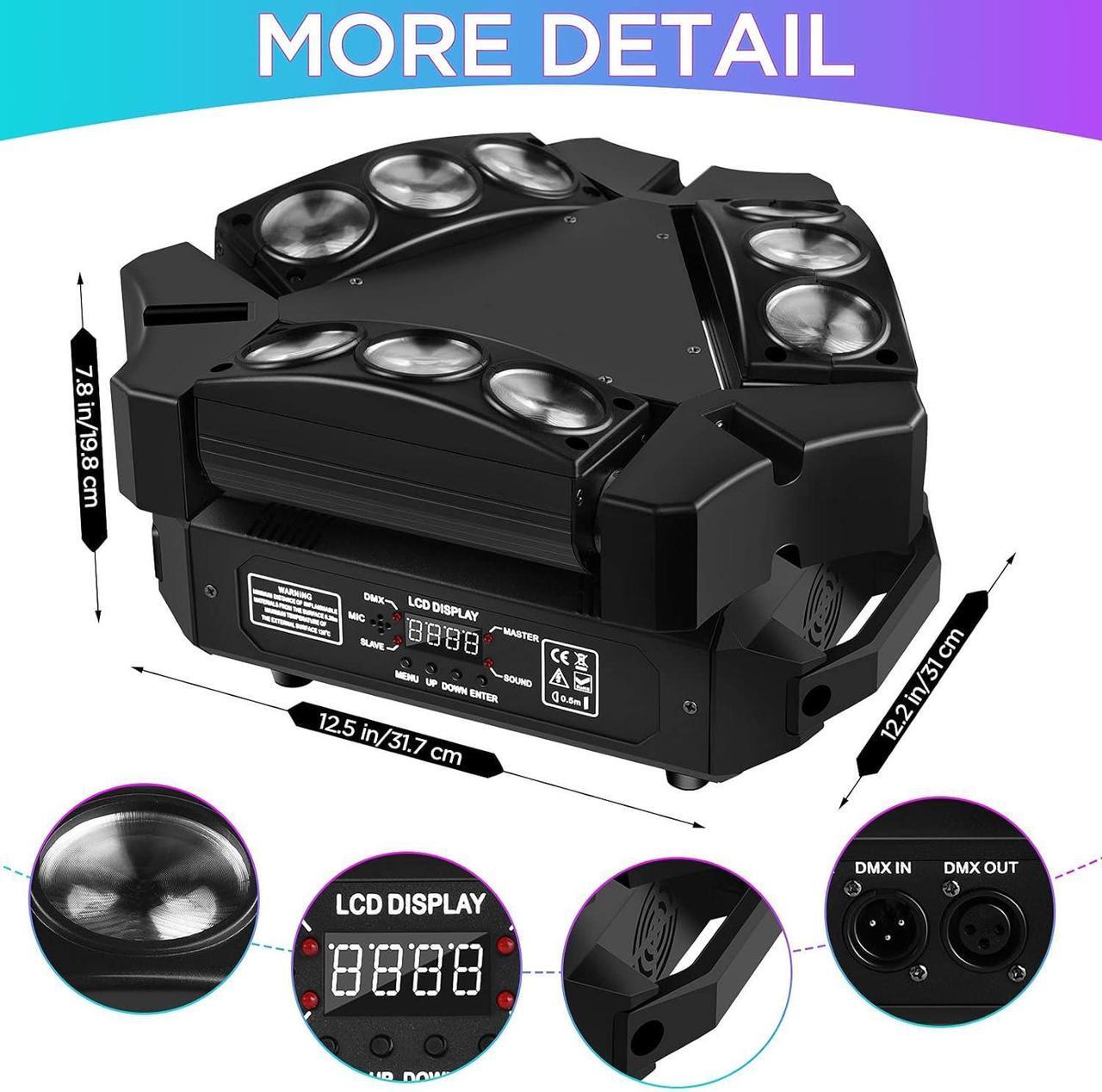 Alt view image 5 of 7 - Moving Head Lights, U`King DJ Lights 9 LEDs Heads X 10W RGB Stage Lighs 12/19 Channels DMX-512 and Sound Activated Great for Wedding Disco Party Light