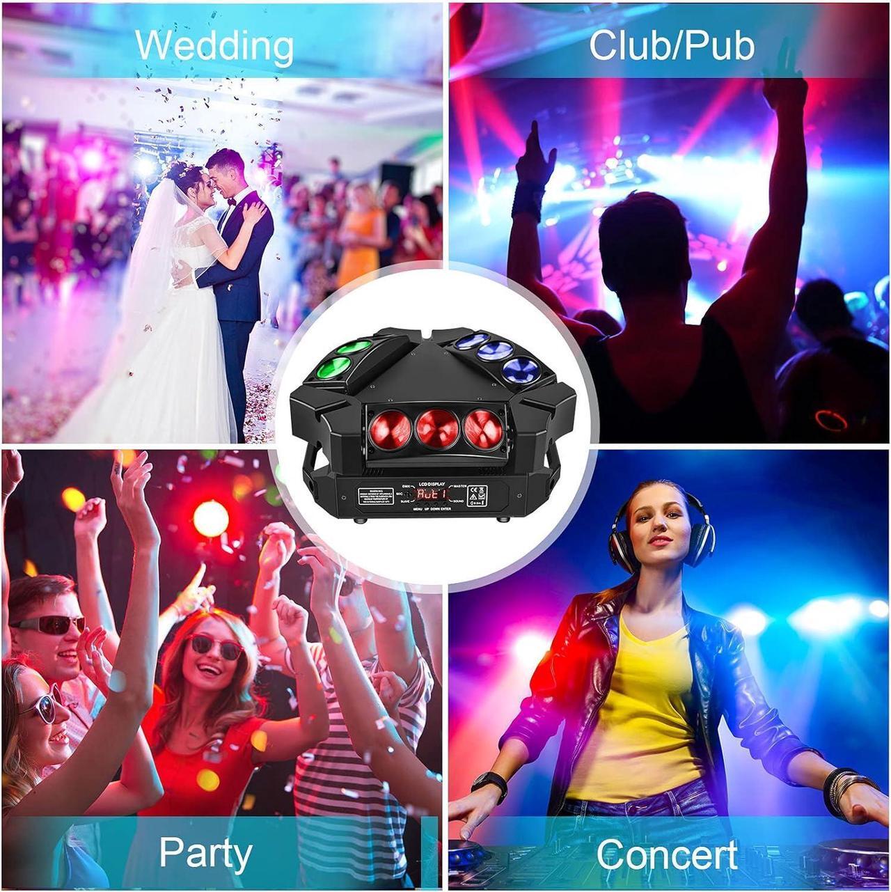 Alt view image 4 of 7 - Moving Head Lights, U`King DJ Lights 9 LEDs Heads X 10W RGB Stage Lighs 12/19 Channels DMX-512 and Sound Activated Great for Wedding Disco Party Light
