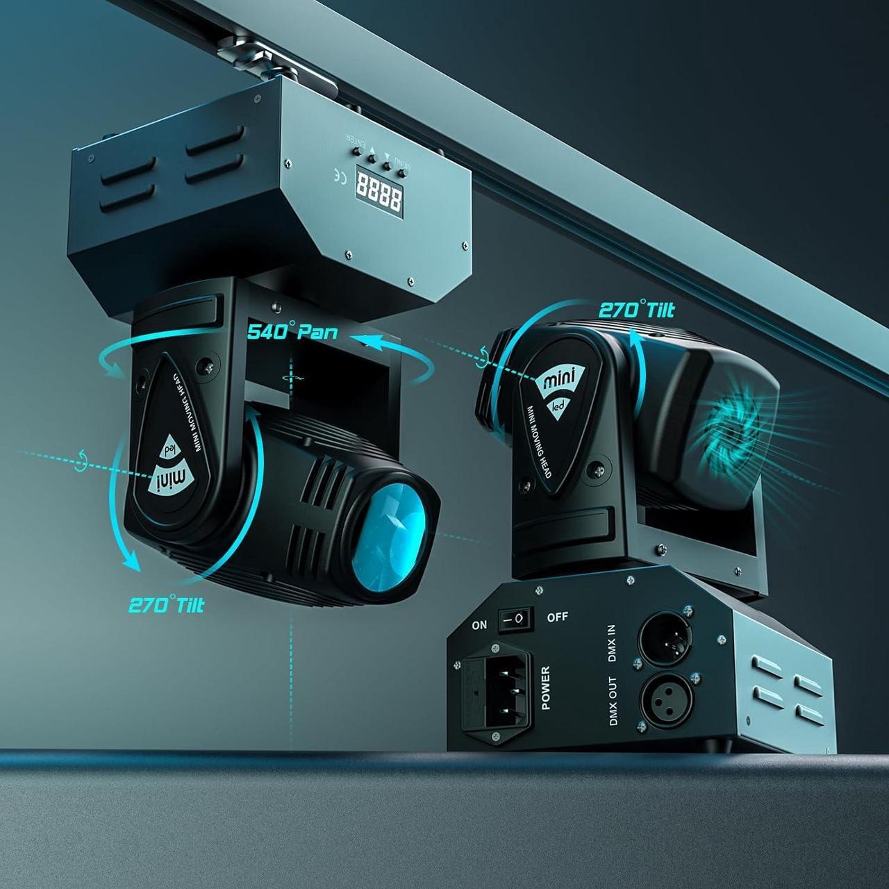 Alt view image 6 of 7 - DJ Lights Moving Head U`King Mini LED Moving Head Light RGBW Stage Lighting Beam Spot Lights by DMX 512 Sound Activated Control for Wedding Disco Party Indoor Christmas and Halloween(Set of 2)