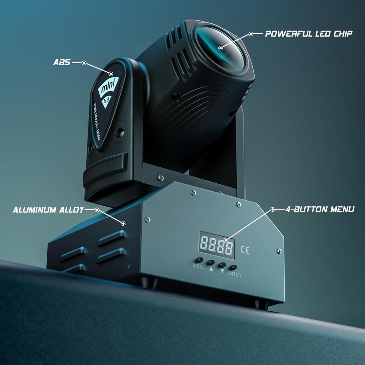 Alt view image 7 of 7 - DJ Lights Moving Head U`King Mini LED Moving Head Light RGBW Stage Lighting Beam Spot Lights by DMX 512 Sound Activated Control for Wedding Disco Party Indoor Christmas and Halloween(Set of 2)