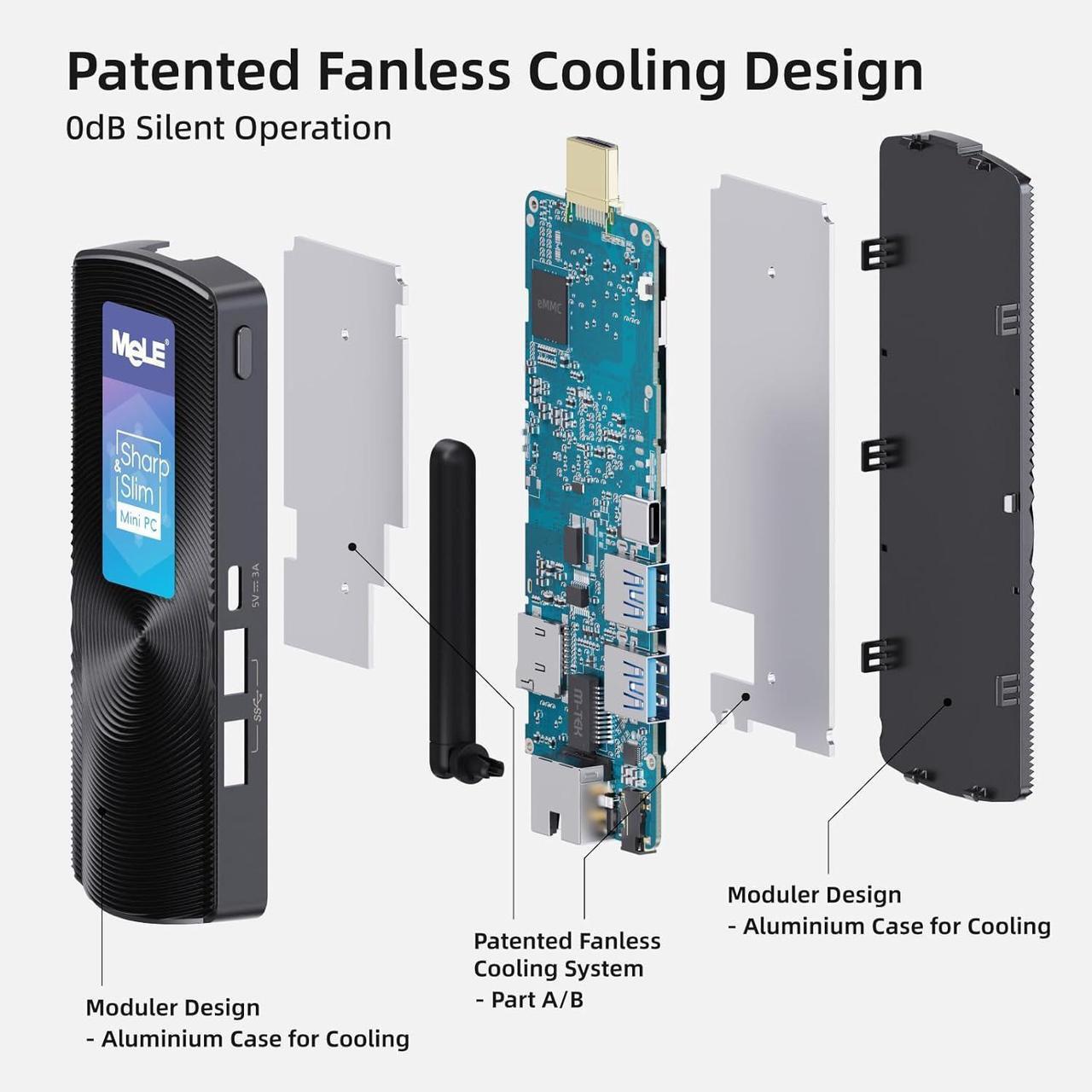 Alt view image 3 of 7 - Fanless Mini PC Stick PCG02, Celeron J4125 8GB RAM 256GB eMMC, Micro Desktop Computer HDMI USB, Gigabit Ethernet, Wi-Fi5 on Business, Industrial, Office, Media, IoT